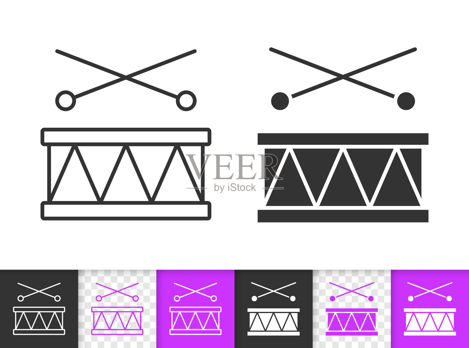 鼓玩具儿童游戏简单的黑线矢量图标插画图片素材