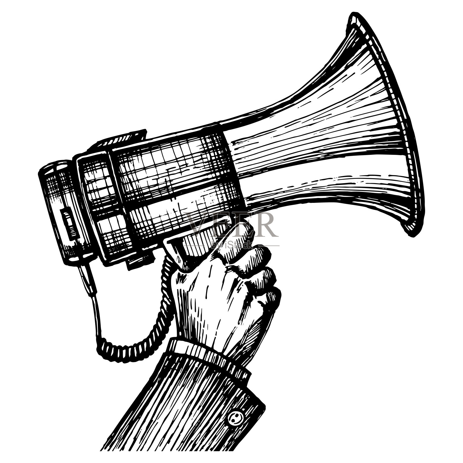 手拿扩音器，素描插画图片素材