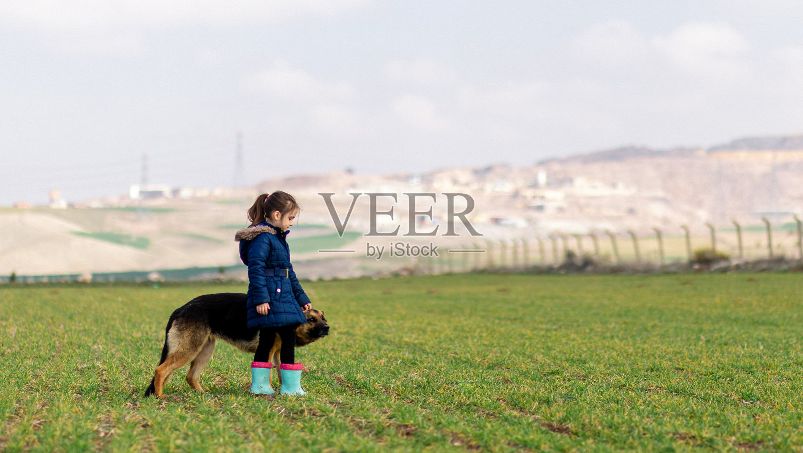 女孩和一只流浪狗玩耍照片摄影图片