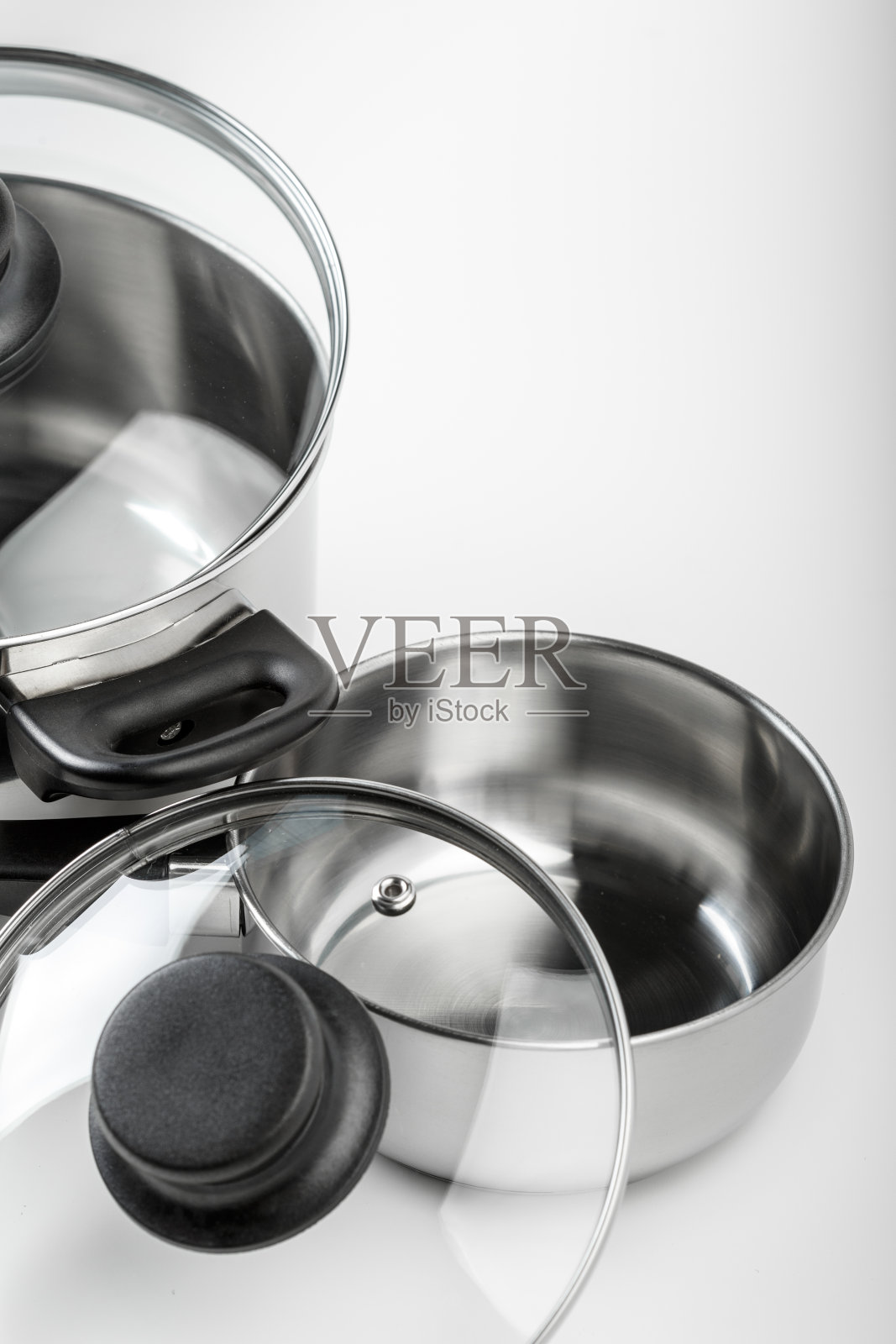 不锈钢锅和锅孤立在白色照片摄影图片