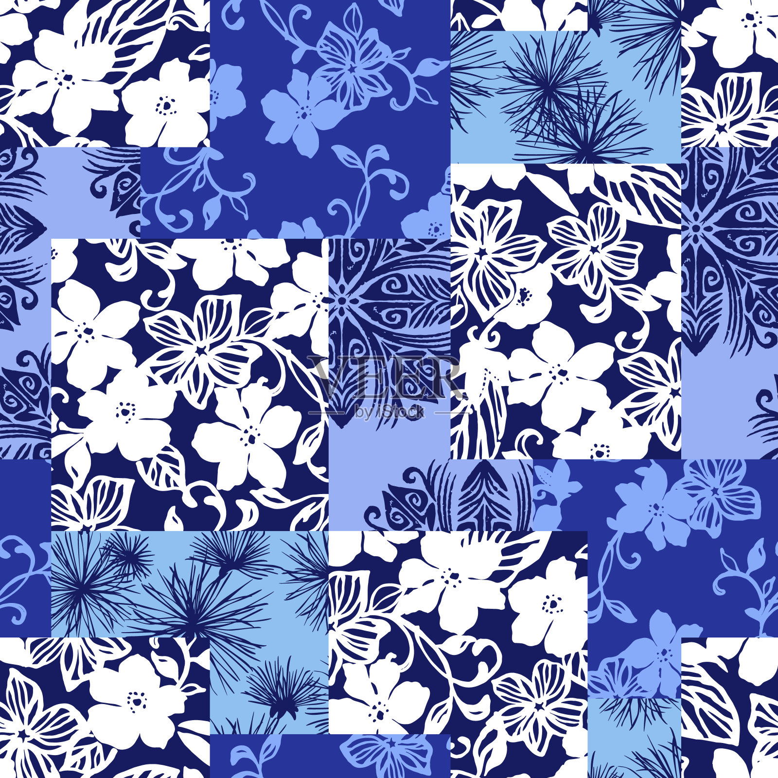 热带花卉植物拼接图案插画图片素材