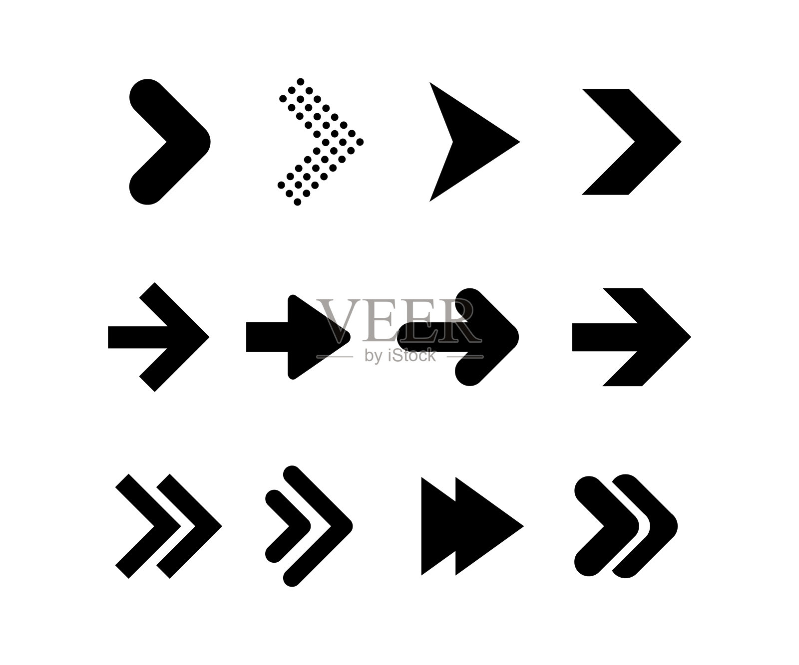 箭头的收藏。箭头图标。黑箭孤立在白色背景上设计元素图片