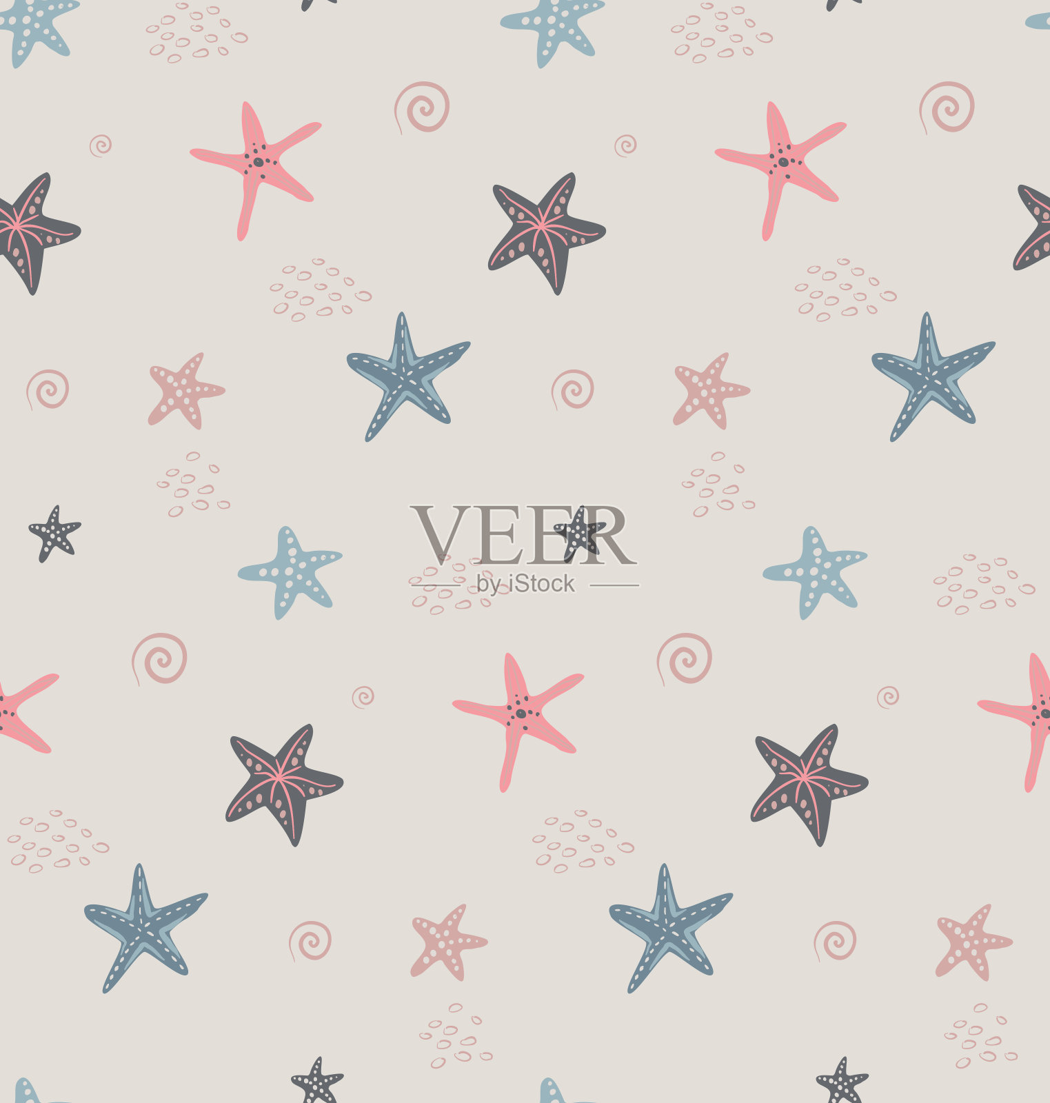 矢量无缝模式与海星。海洋生物，水下世界插画图片素材