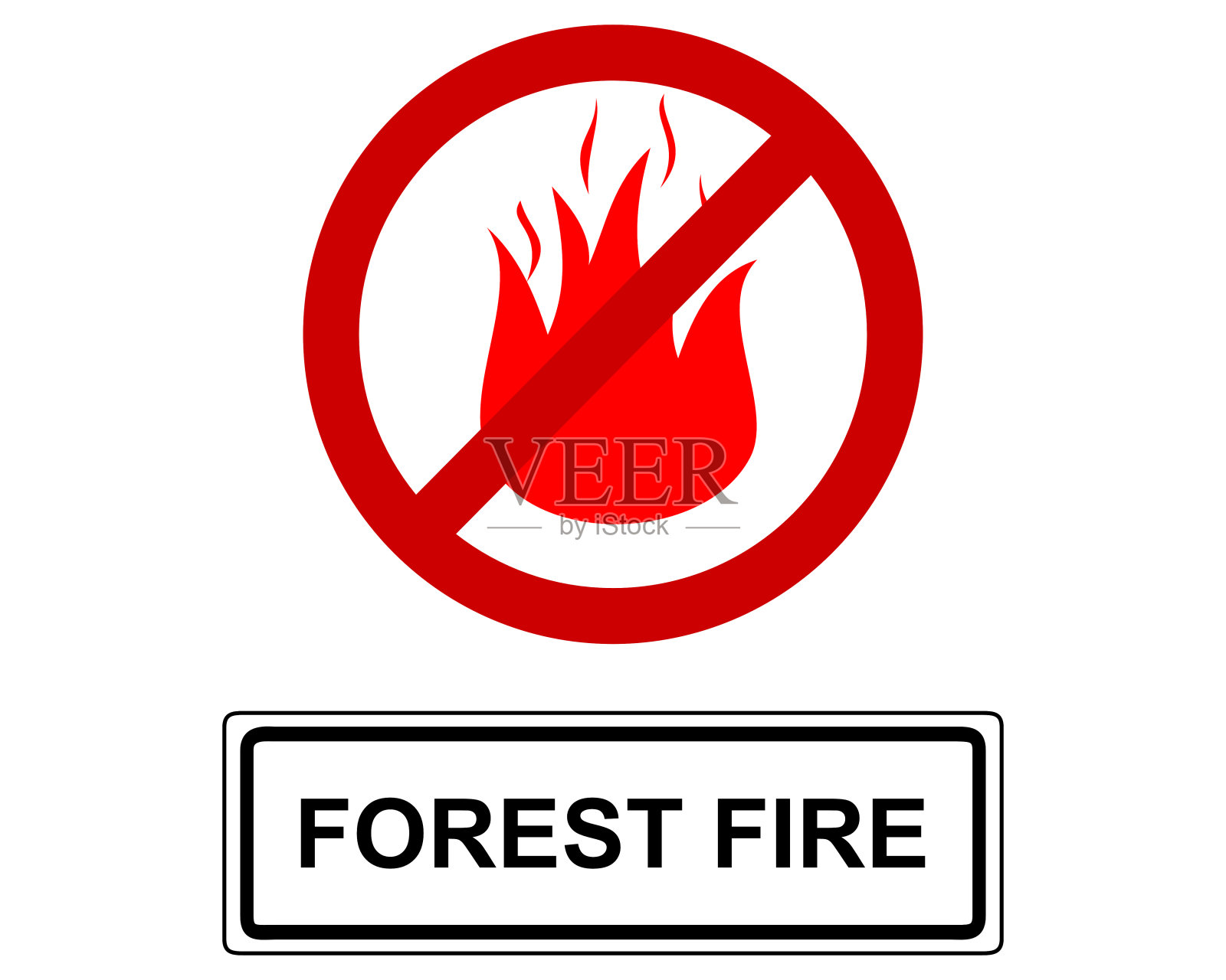 白色交通标志森林大火插画图片素材