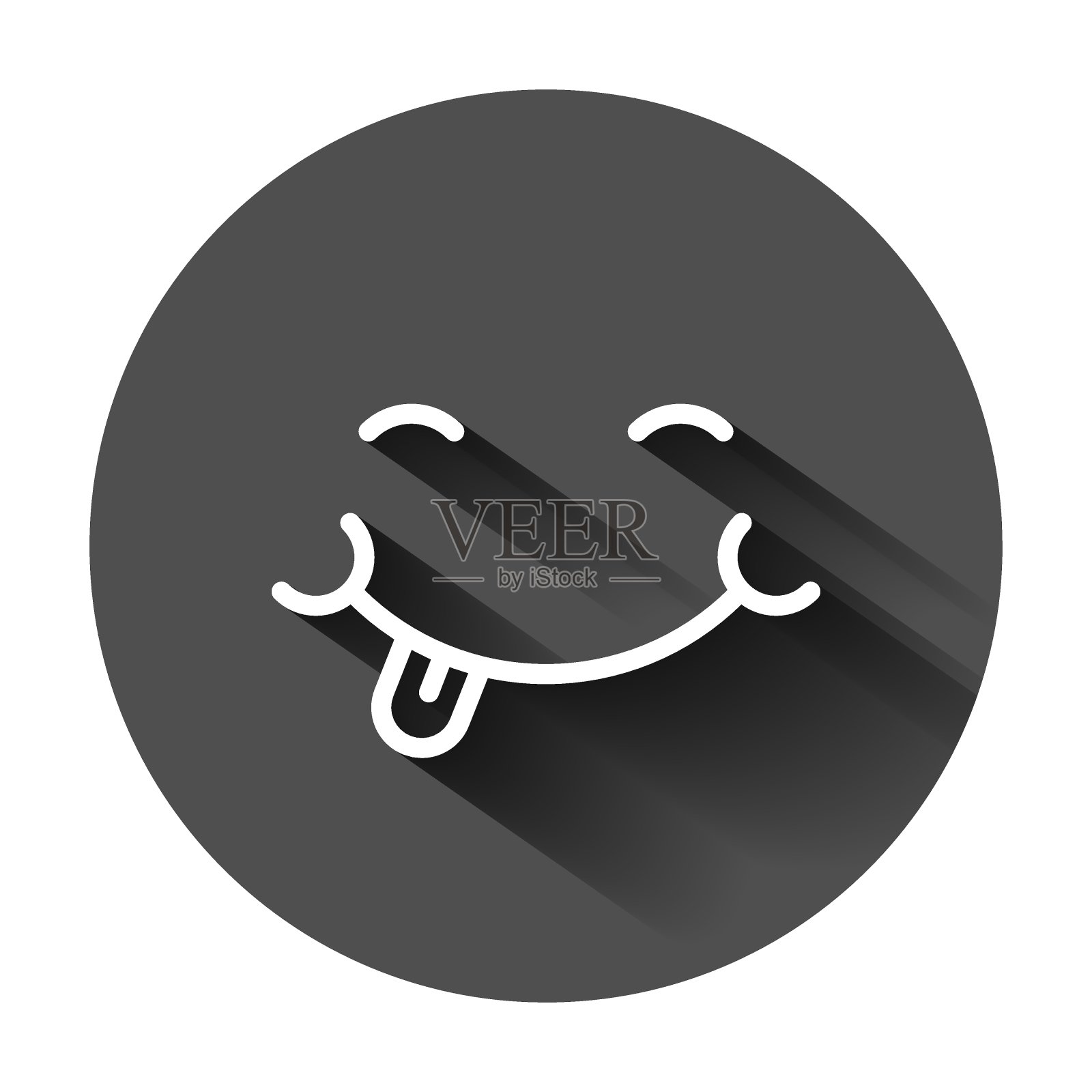 笑脸图标在平面风格。舌头表情符号矢量插图在黑色圆形背景与长阴影。有趣的人物经营理念。插画图片素材