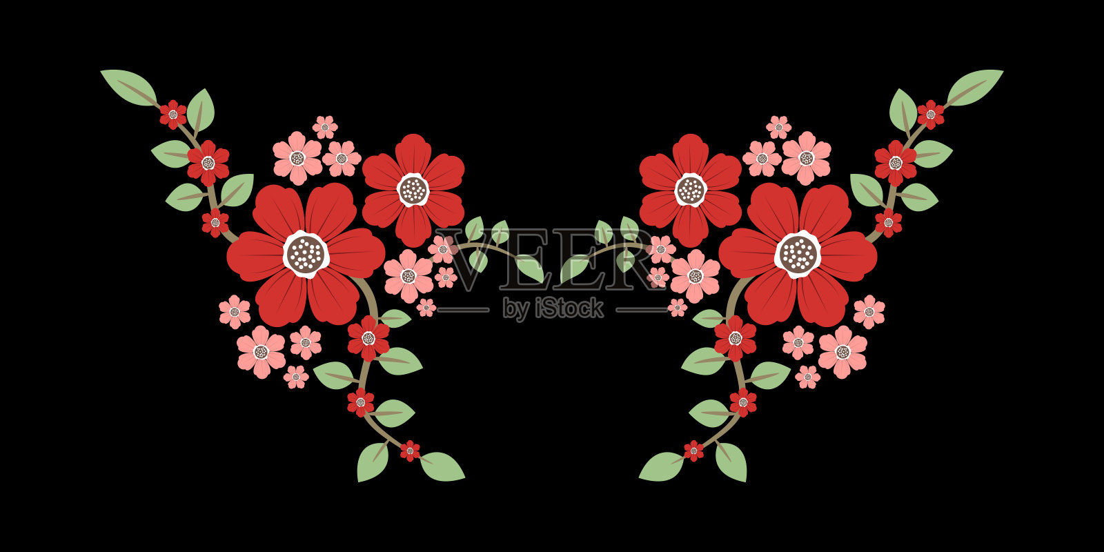 美丽的碎花打印矢量设计插图孤立在黑色的背景插画图片素材