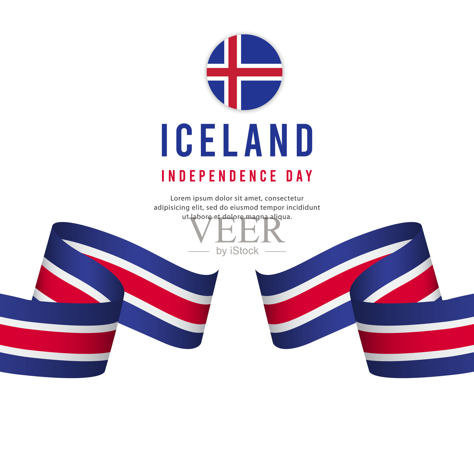 冰岛独立日矢量模板。设计横幅，贺卡或印刷。插画图片素材