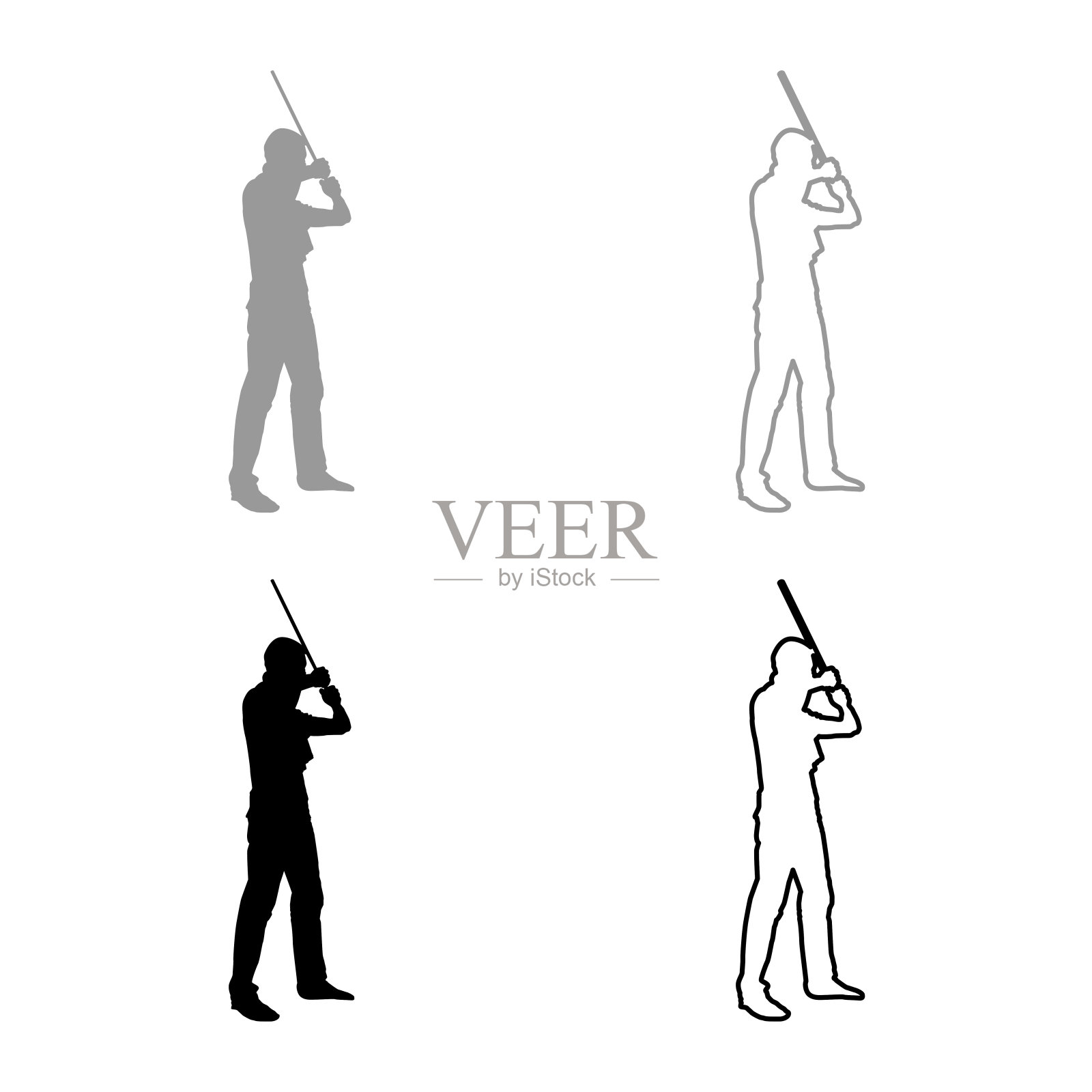 男子与头巾在他的脸上，隐藏他的身份，男子拿着棍子在手中的反叛概念概念抗议和危险图标设置灰色黑色插图轮廓平面风格简单的形象插画图片素材