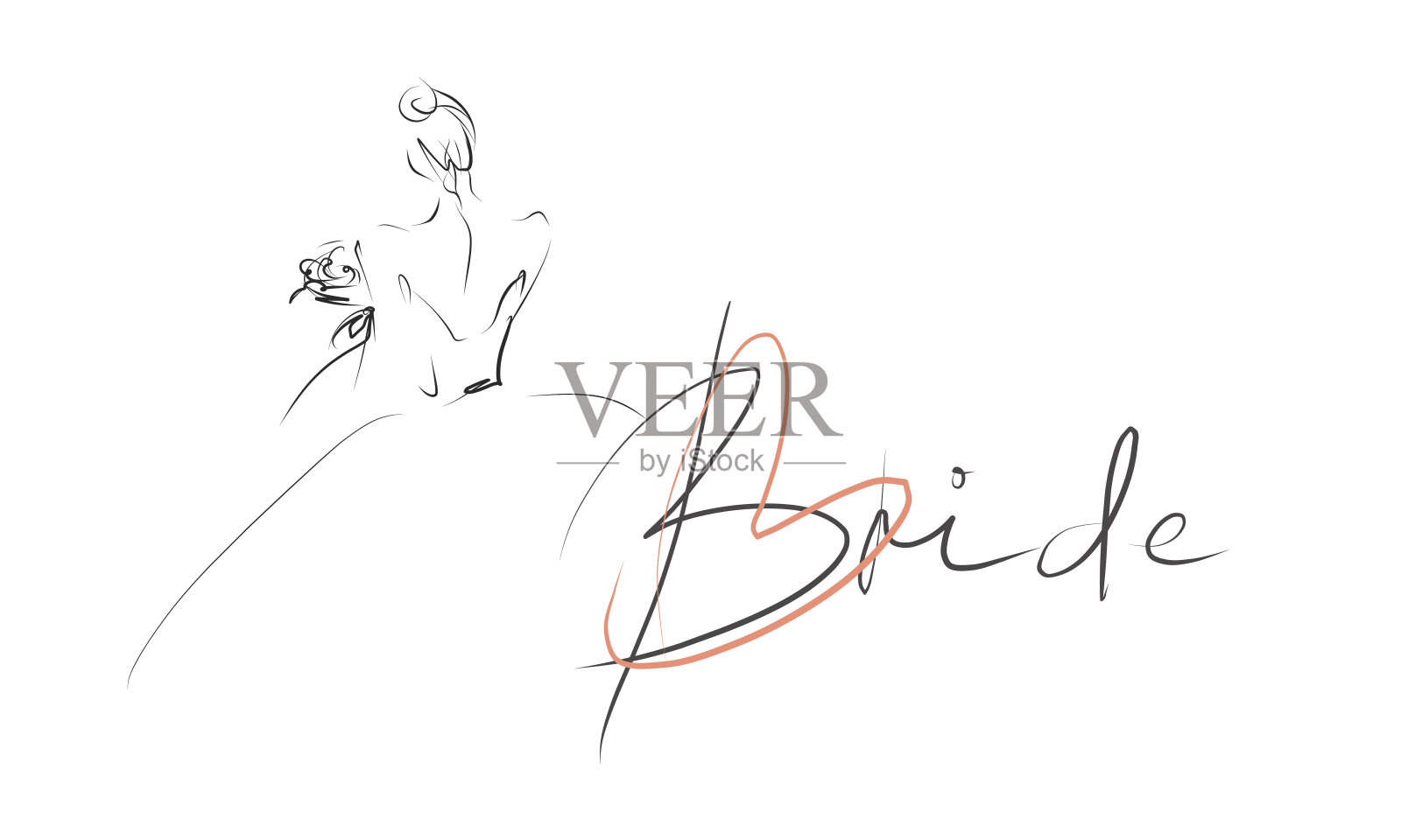 年轻美丽的新娘穿着礼服。手绘时装插图插画图片素材