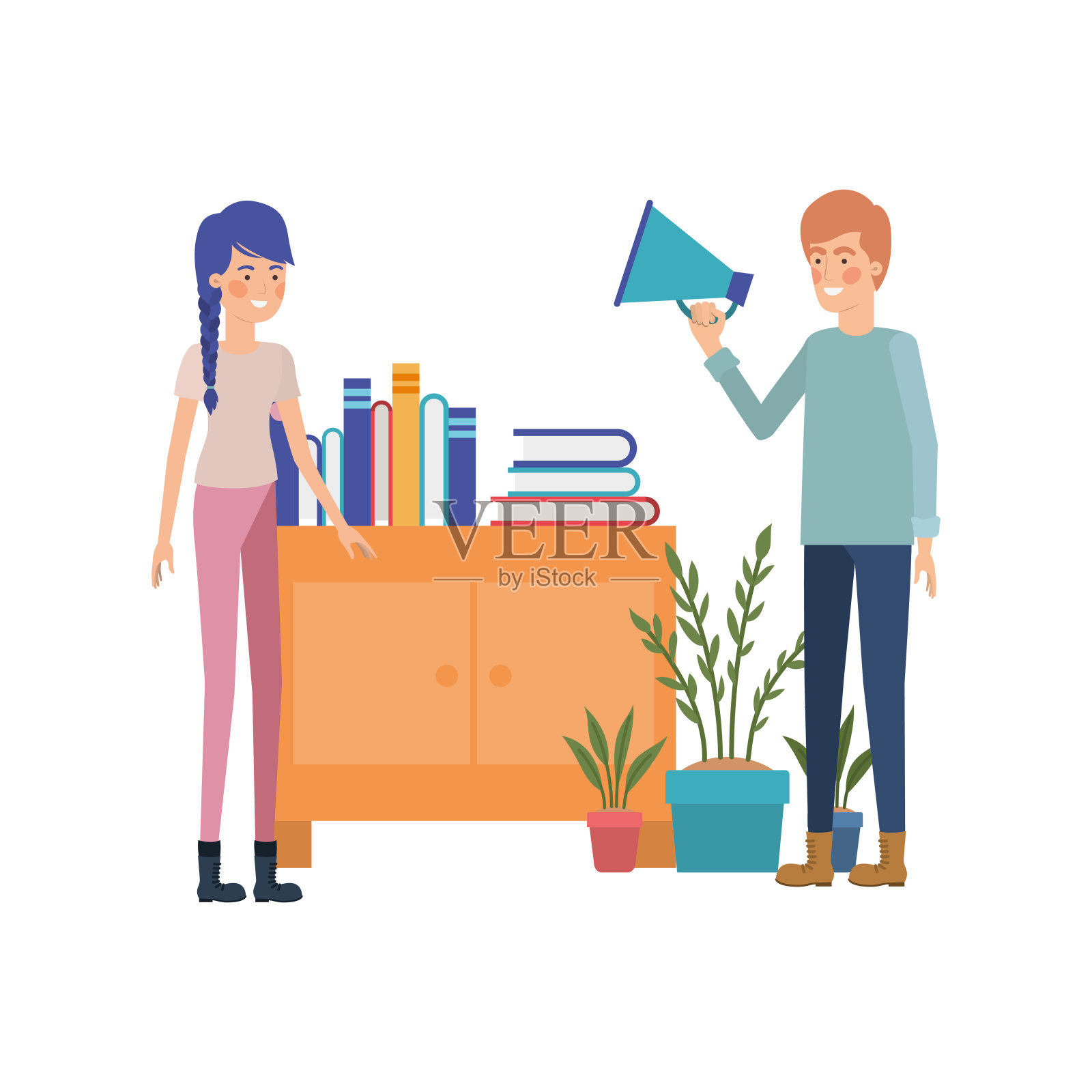 办公室里一对白色背景的夫妇插画图片素材