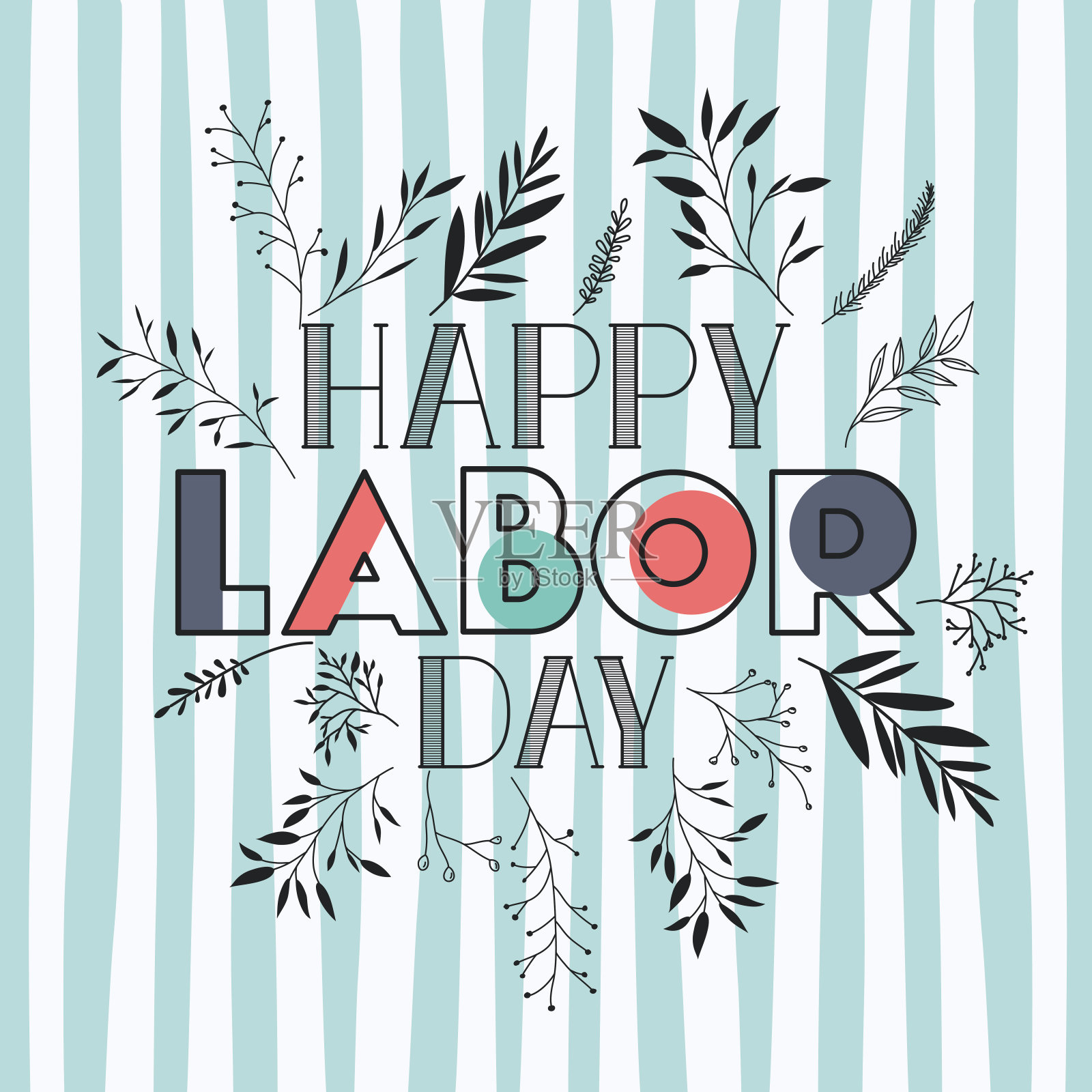 劳动节快乐标签用叶子相框设计模板素材