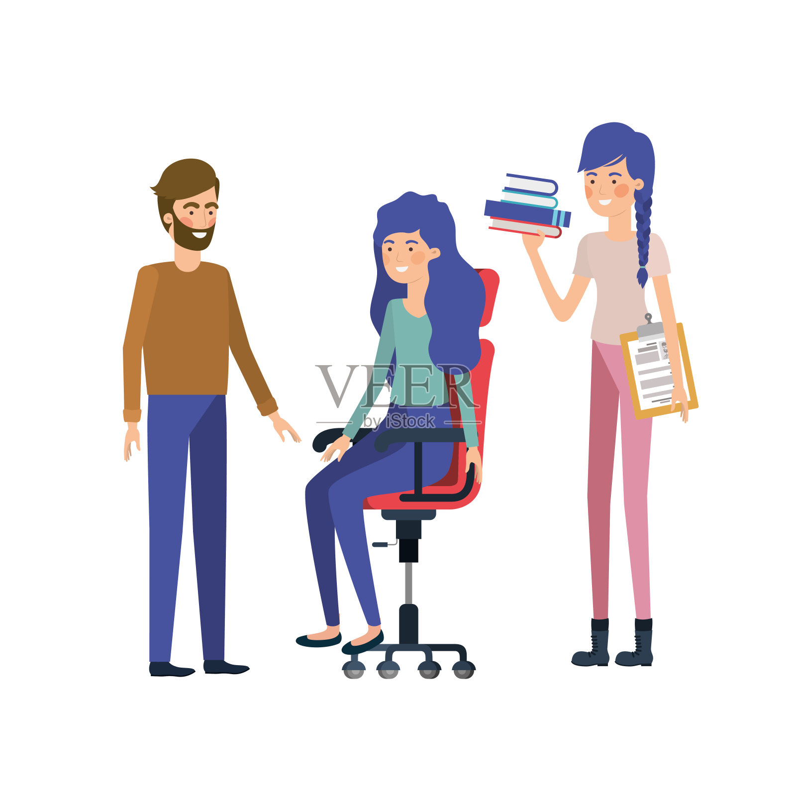 一群人坐在办公椅上插画图片素材