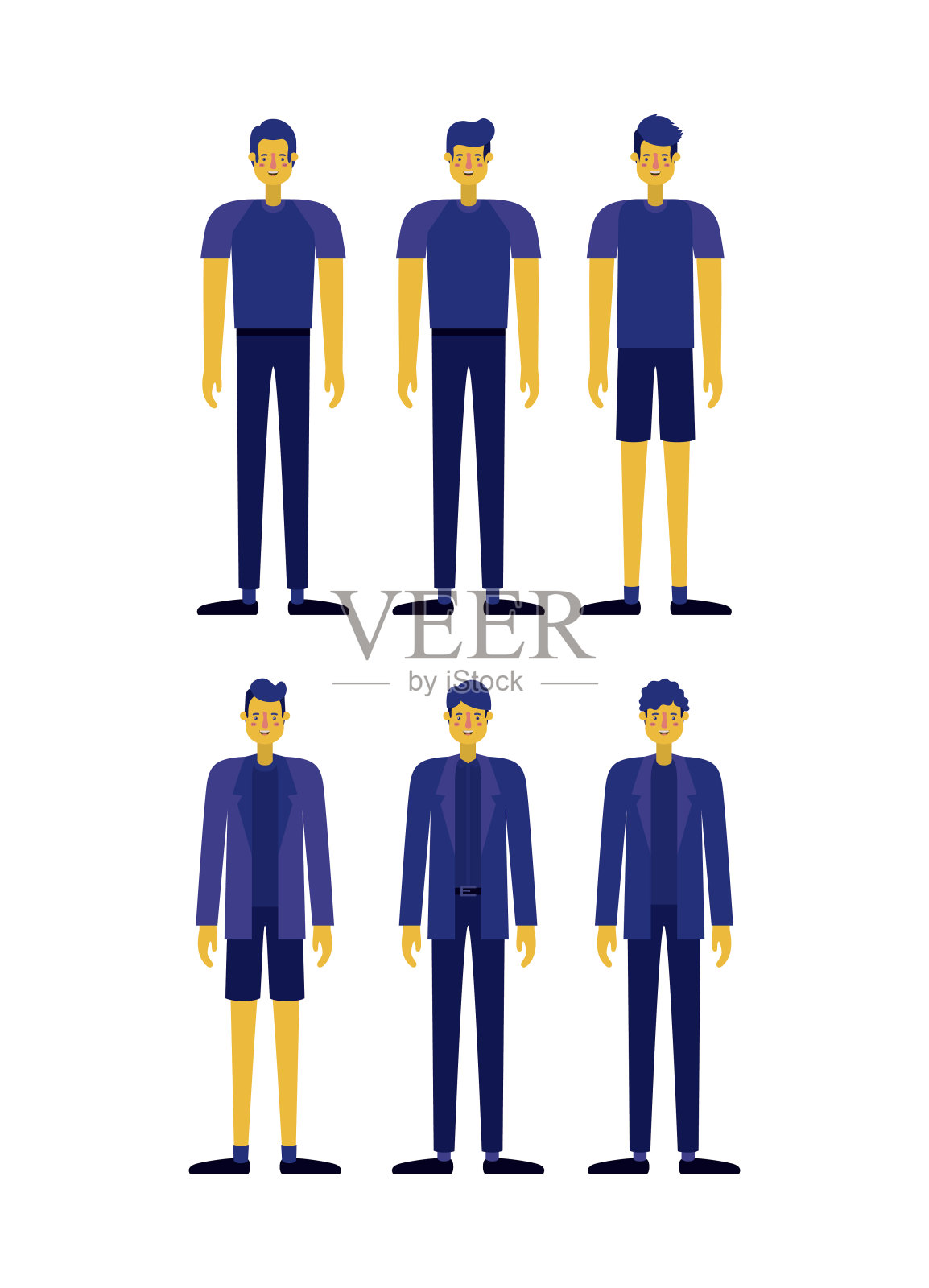 一组复古风格的男士角色插画图片素材