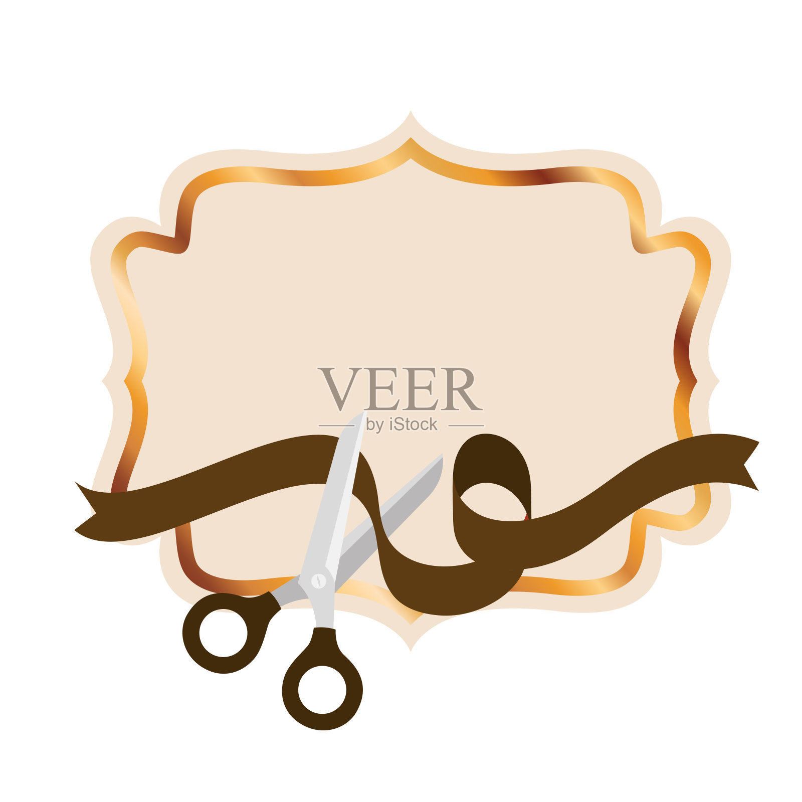 框架与丝带和剪刀在白色的背景插画图片素材