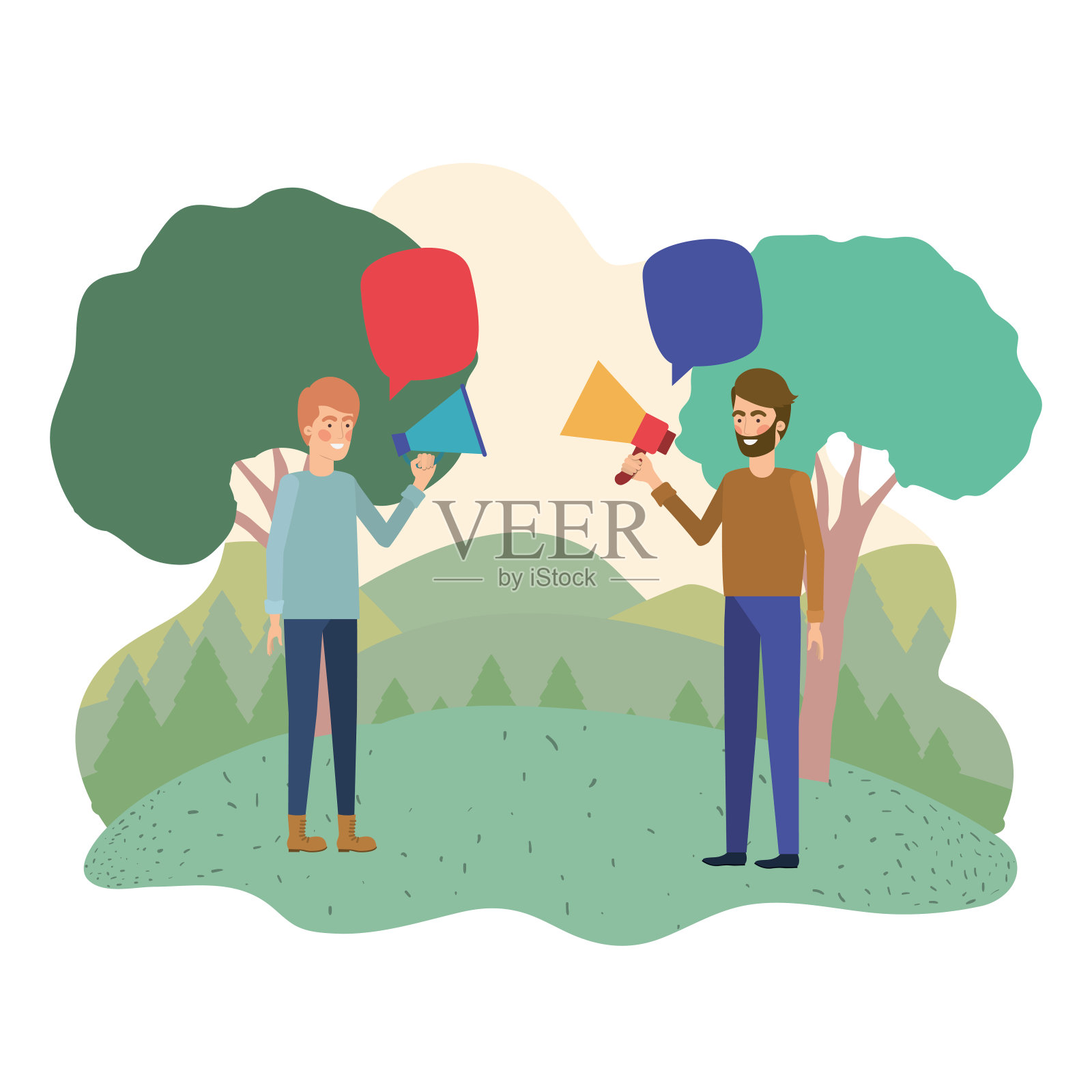 男人们手里拿着扩音器插画图片素材