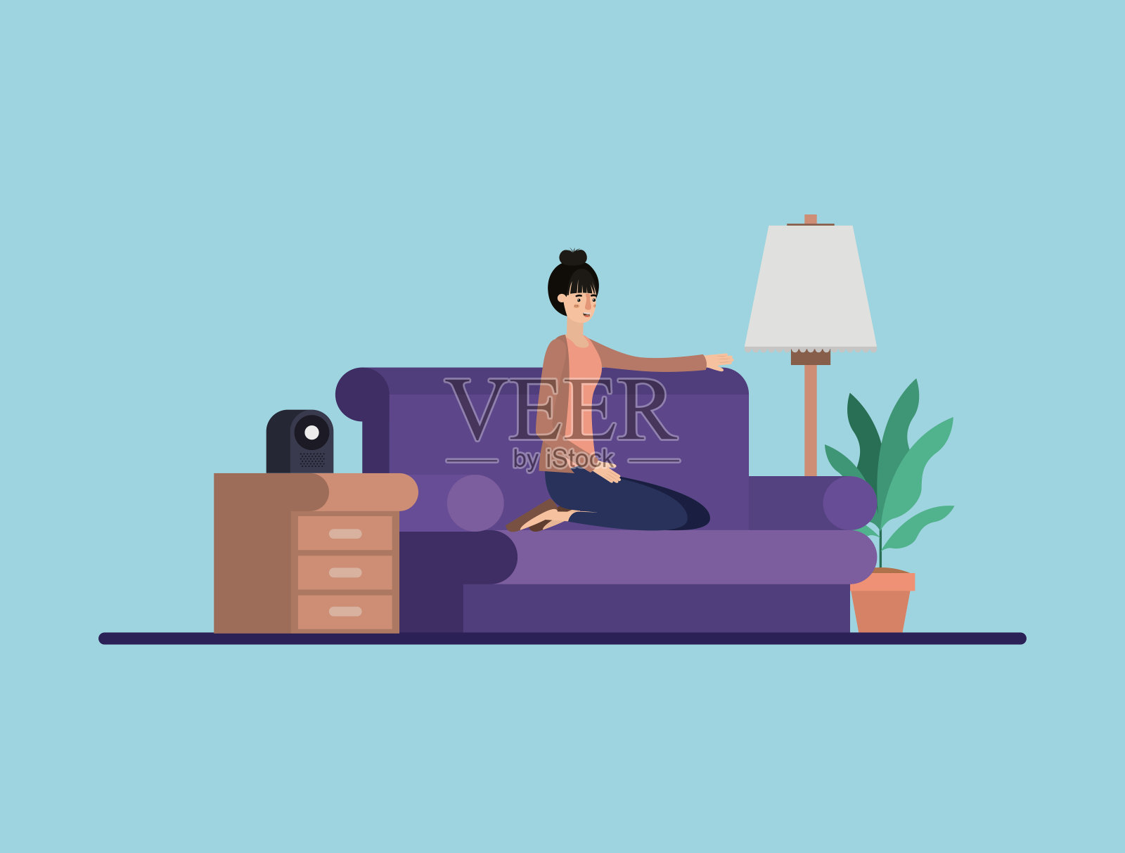 年轻女子在客厅里休息插画图片素材