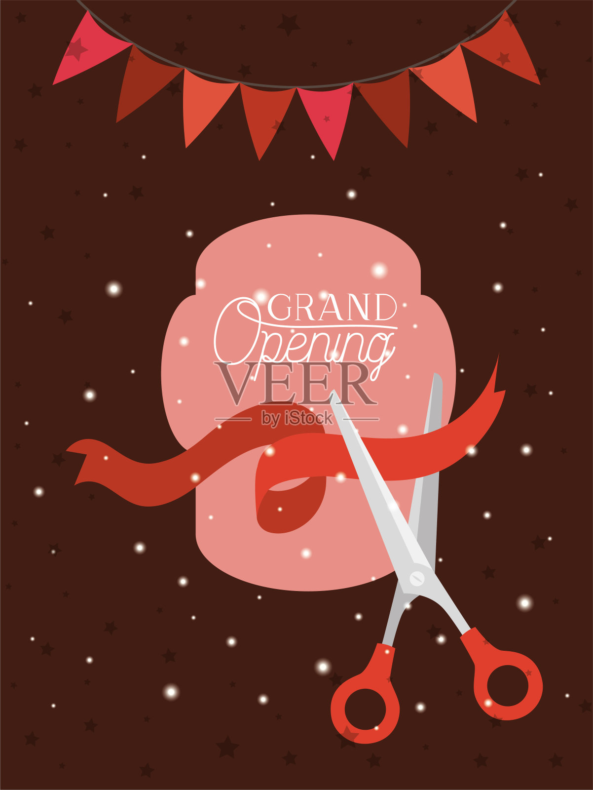 盛大的开幕框架与剪刀剪丝带和花环插画图片素材