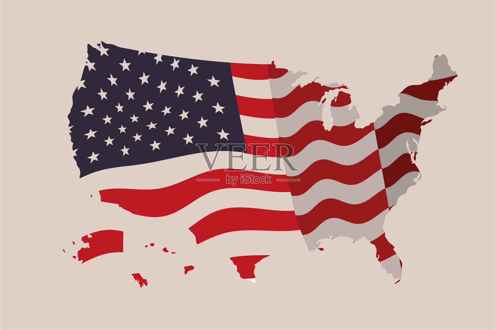 美利坚合众国地图与旗帜插画图片素材