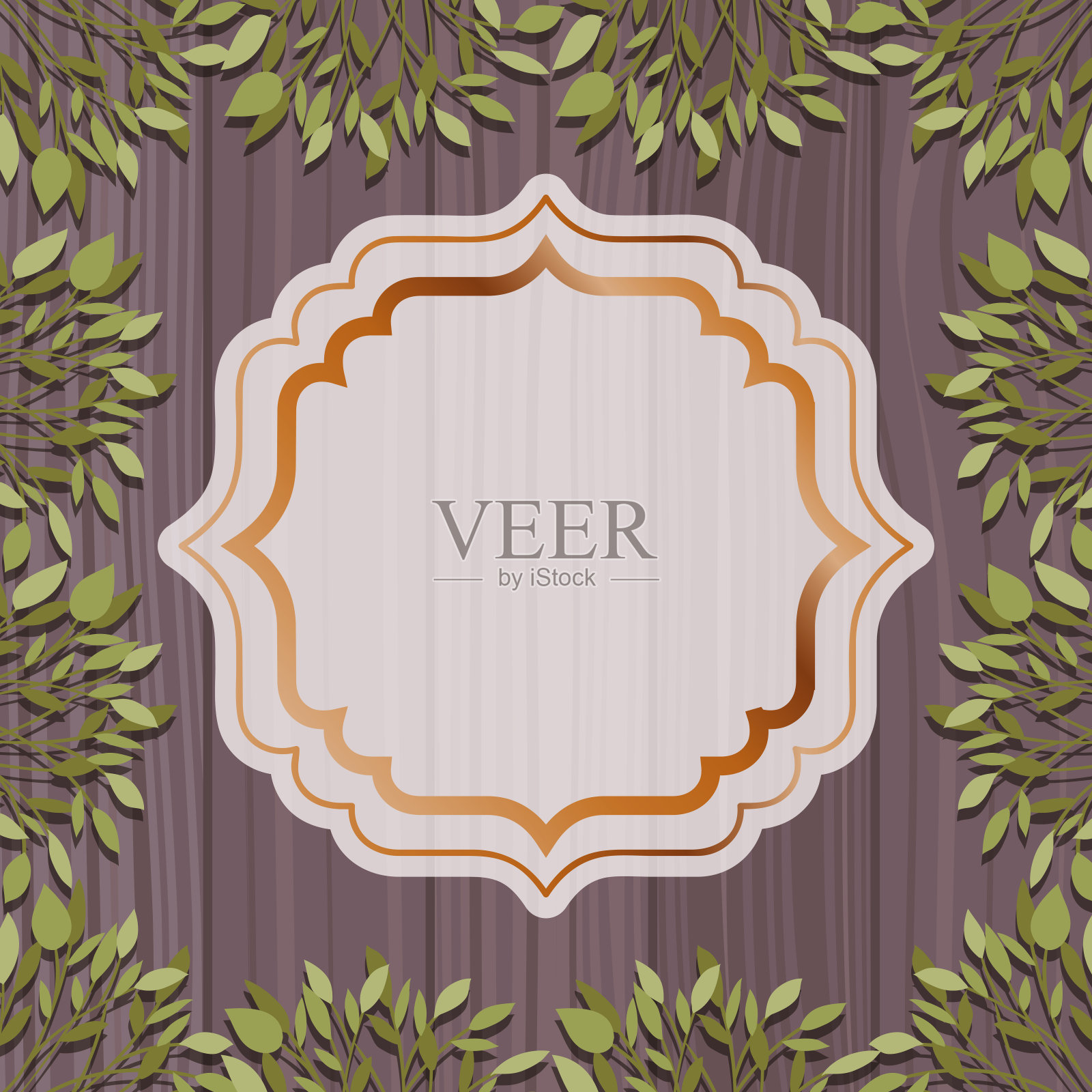 金色优雅的框架与草药和木制背景插画图片素材