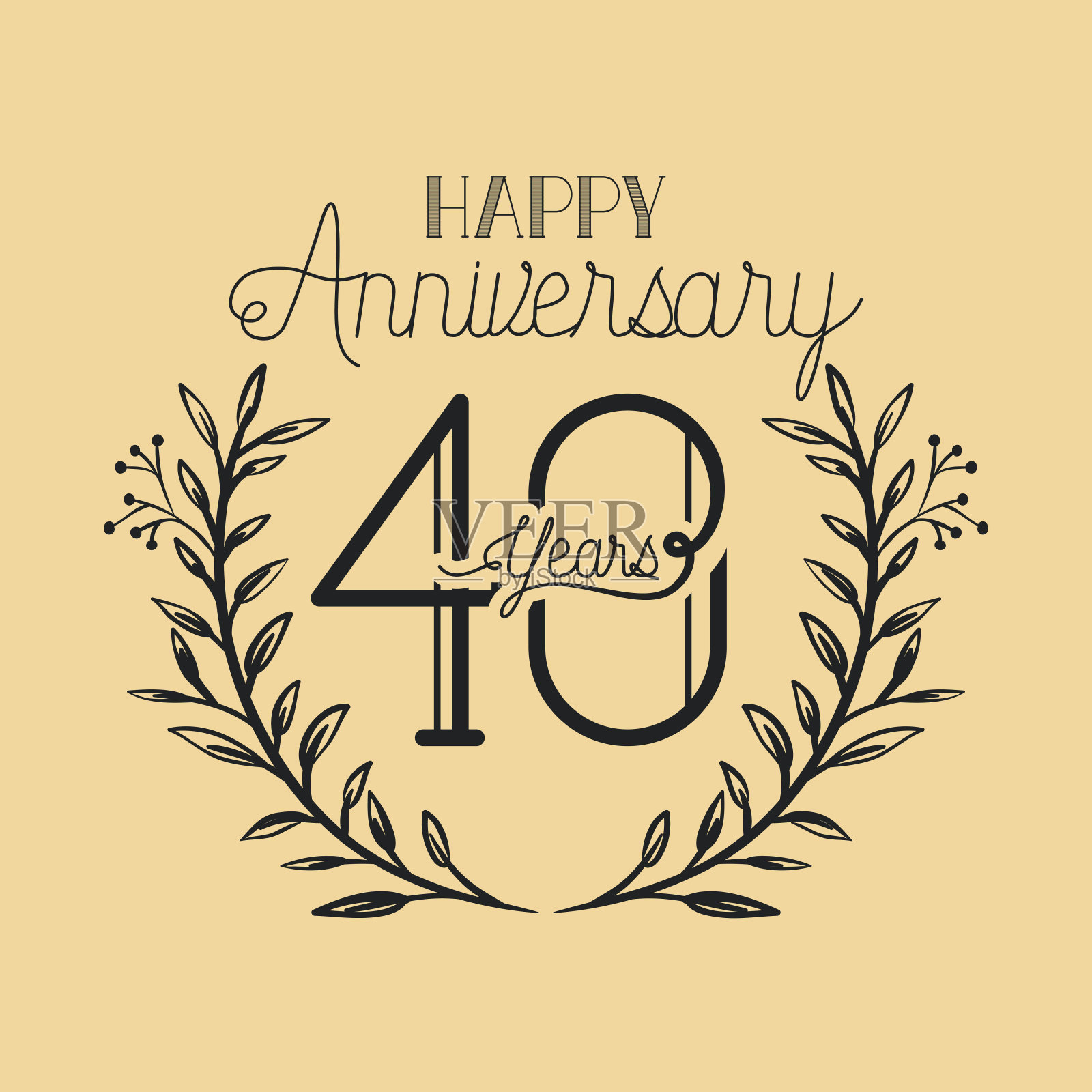 四十周年纪念日快乐，戴上花冠插画图片素材