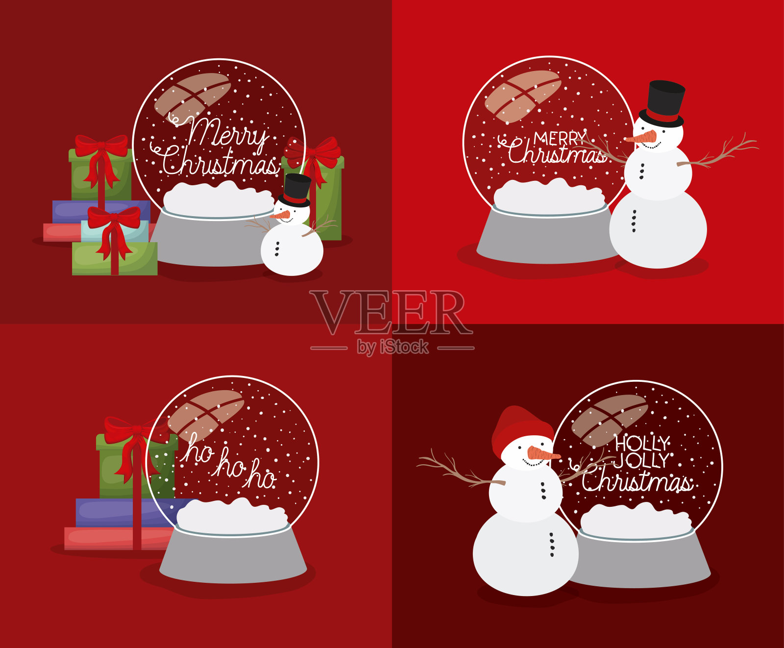 欢乐的圣诞卡片与雪人和设置球体插画图片素材
