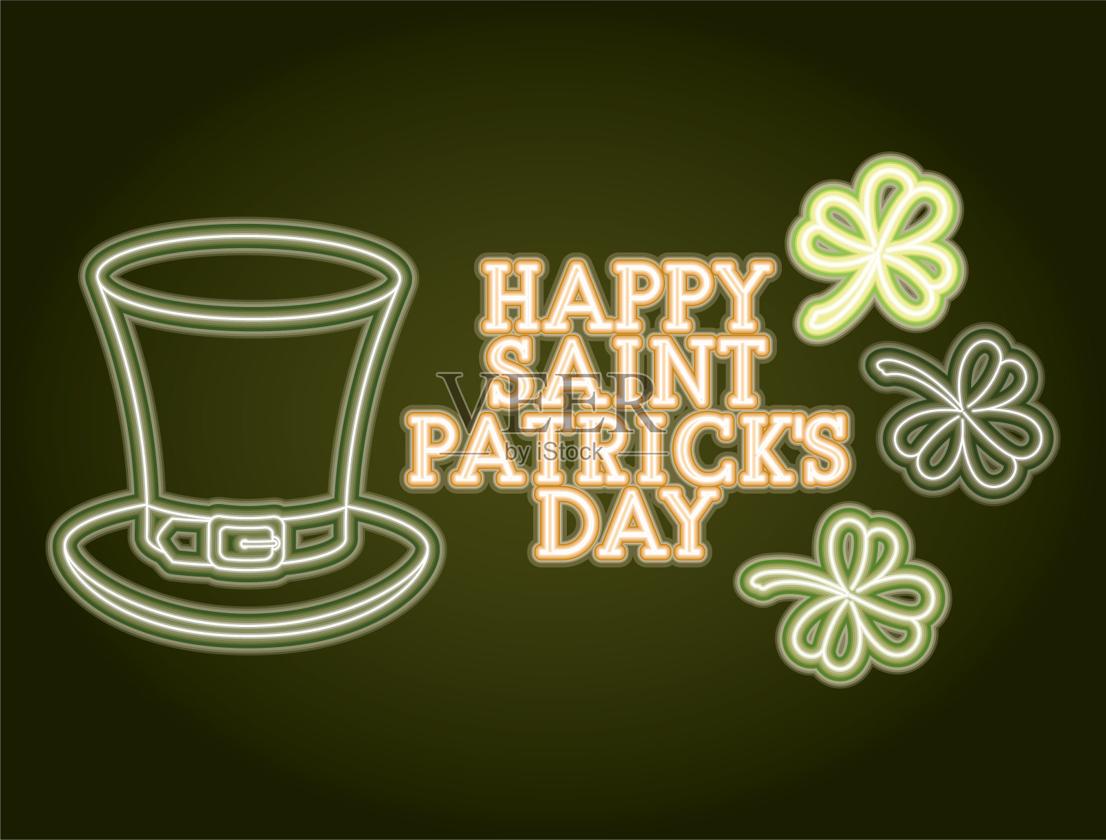 圣帕特里克节霓虹灯标签帽子妖精插画图片素材