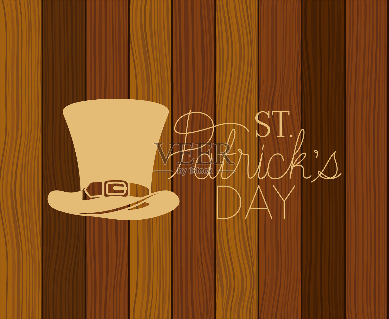 小妖精帽子圣帕特里克与木制背景插画图片素材