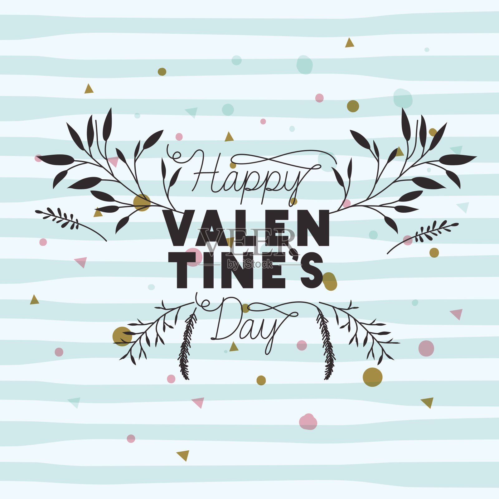 情人节快乐卡片与叶冠插画图片素材