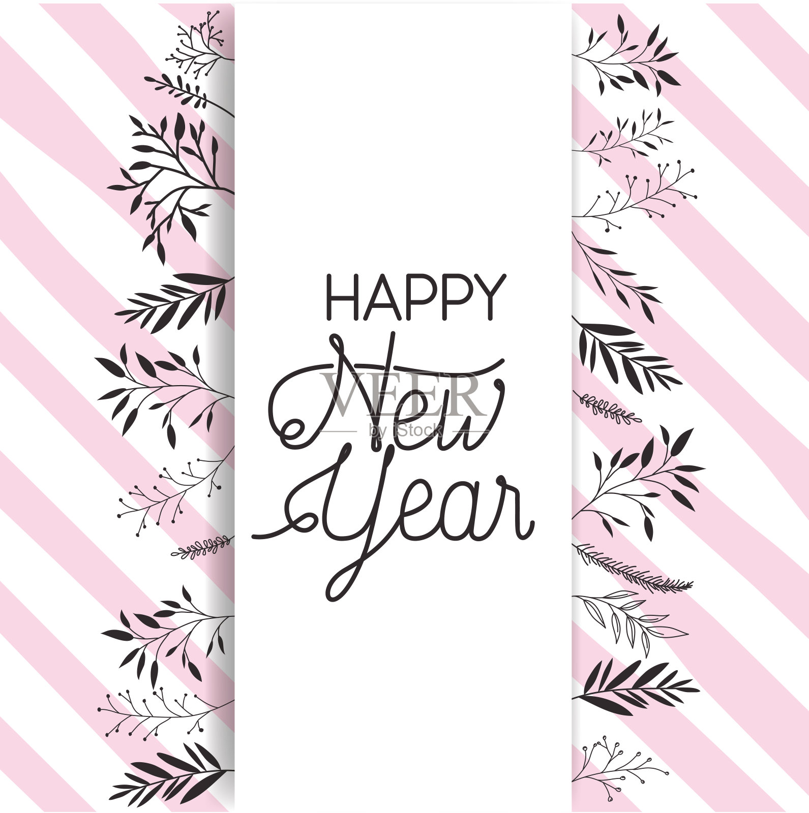 框架与快乐新年的字母和花环皇冠设计模板素材