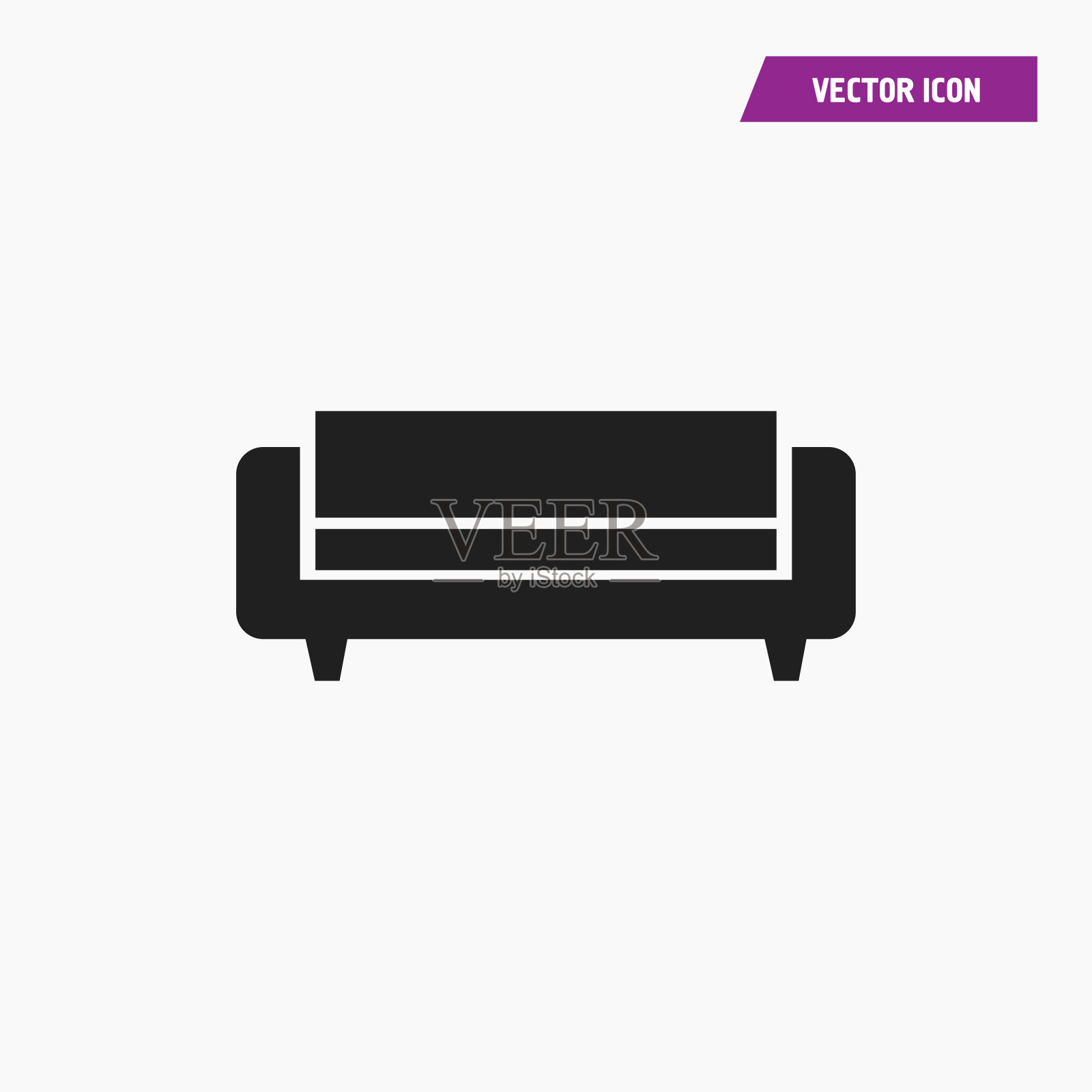 黑色扁平沙发，Canape图标。插画图片素材