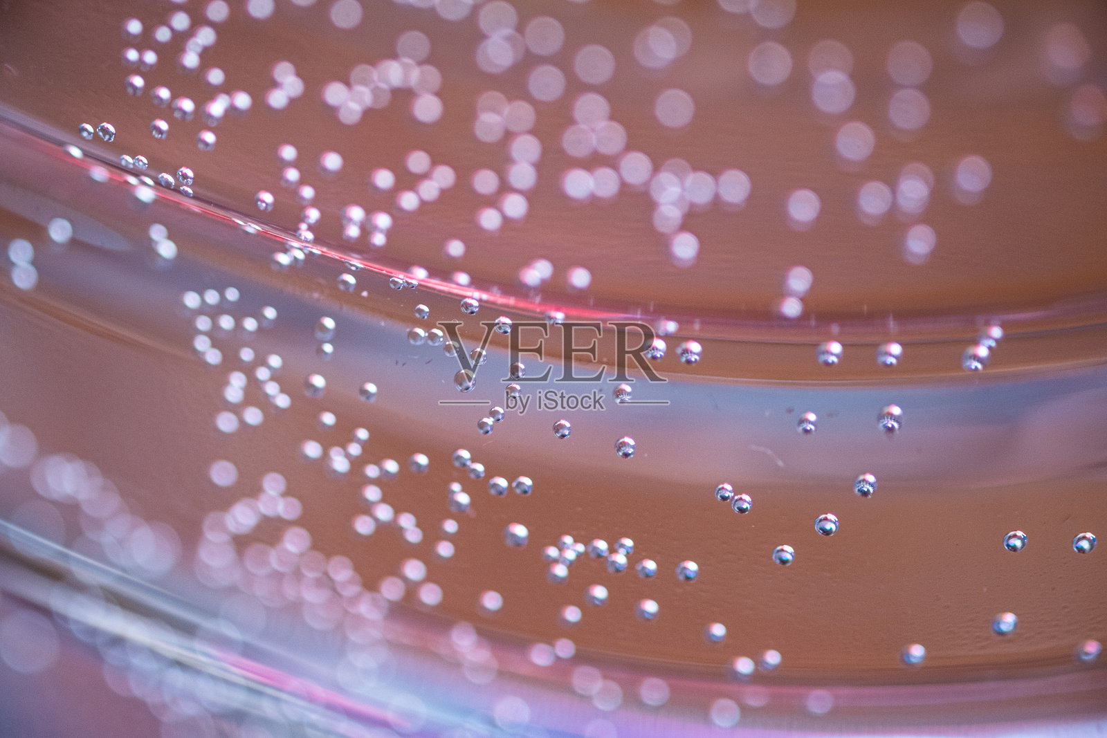 水里的粉红色小气泡会聚焦或不聚焦。气泡微距特写。抽象的彩色背景照片摄影图片