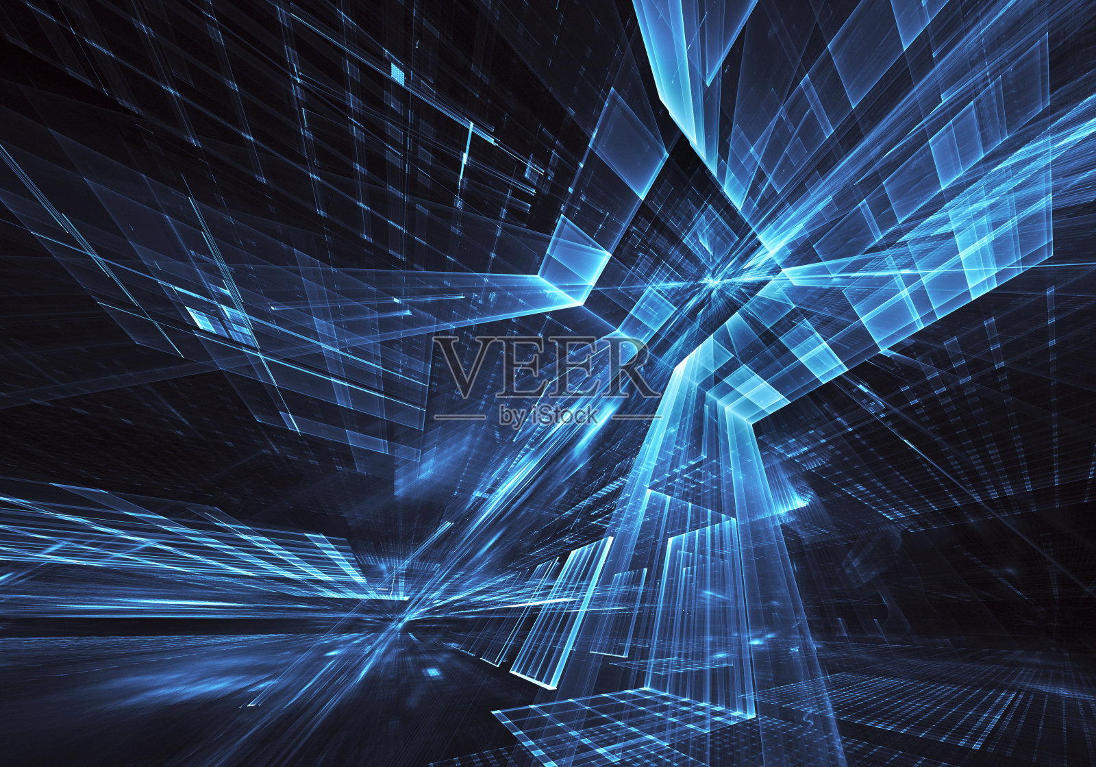 抽象三维分形背景，三维插图。虚拟城市霓虹照片摄影图片