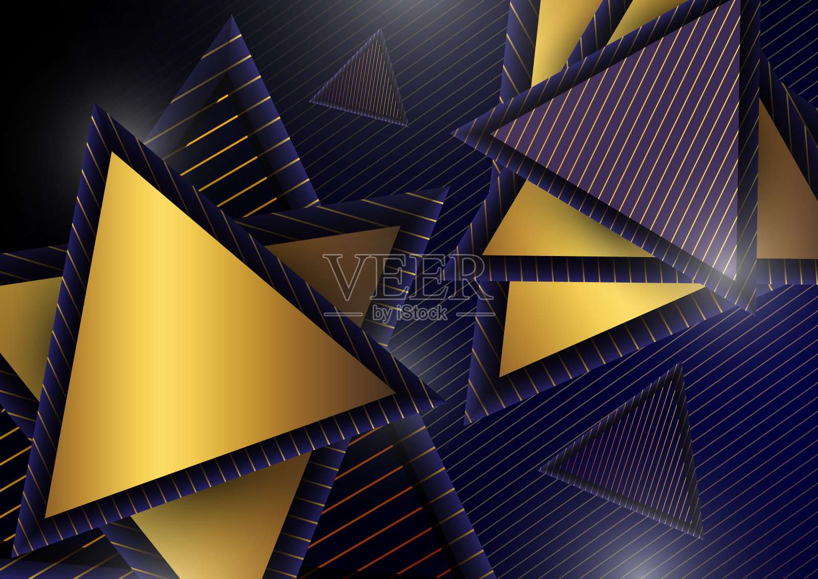 抽象的几何背景与金色和彩色三角形和线。创意概念，模板的小册子，传单，传单，封面。插画图片素材