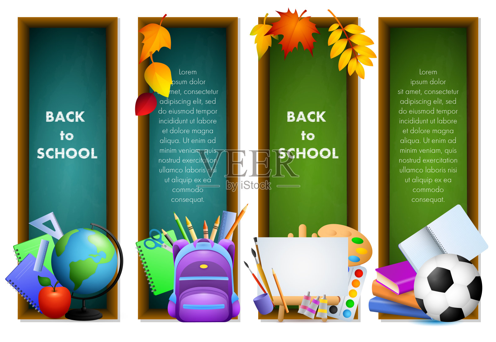 带着秋叶的横幅，书籍回到学校插画图片素材