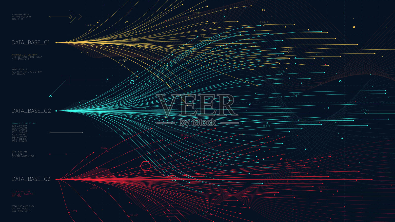 趋势线分析市场经济信息，复杂的数据线程条形图插画图片素材