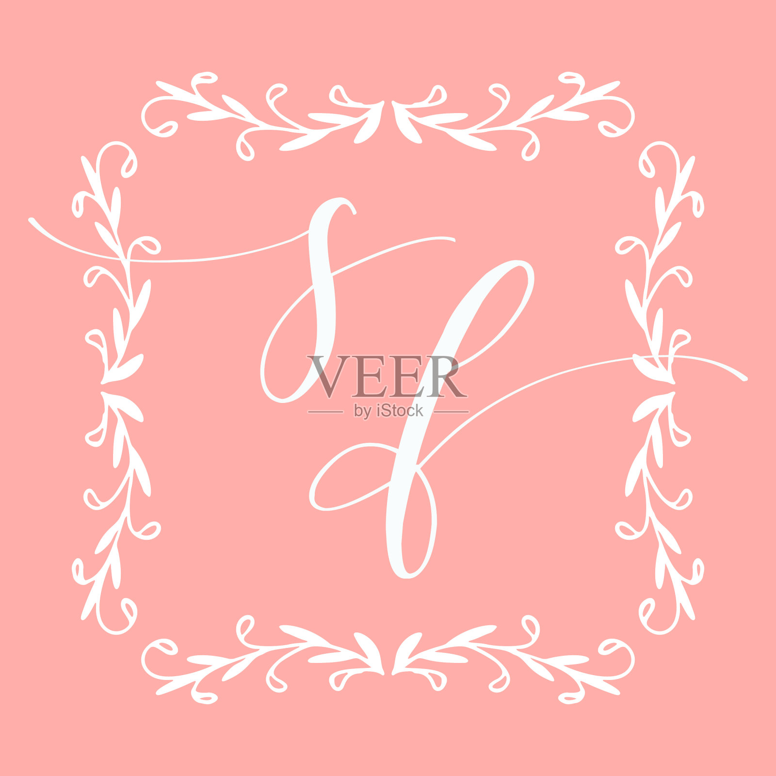 花框架或字母组合手绘元素。涂鸦分支边界插图婚礼邀请，贺卡或菜单。插画图片素材