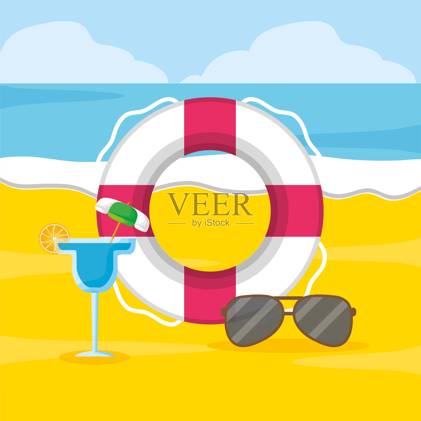 夏日度假海滩插画图片素材