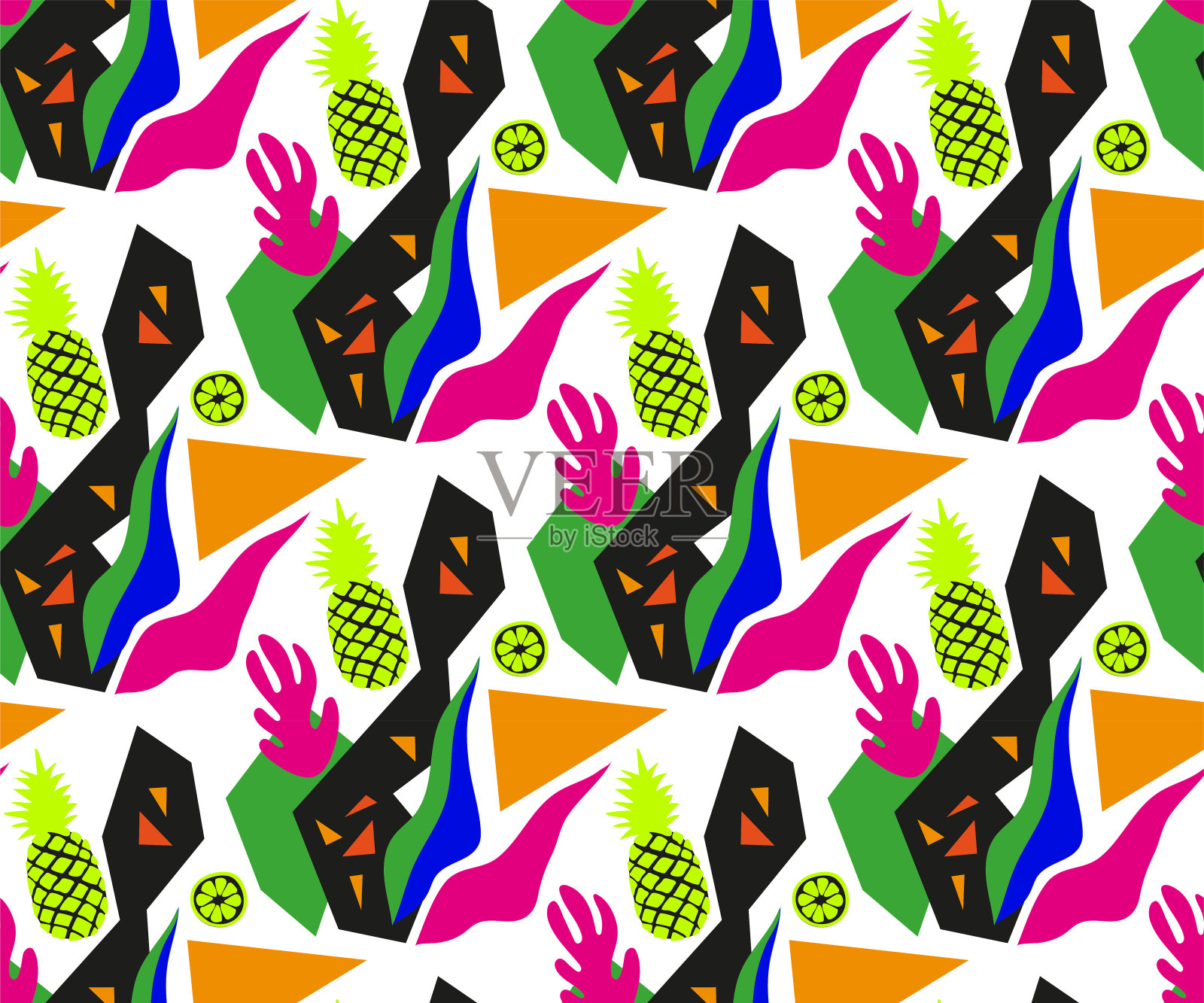 矢量马蒂斯启发无缝模式，丰富多彩的设计，矢量插图插画图片素材