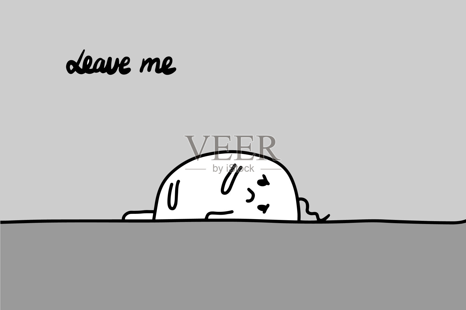 让卡通人物躺在地板上。手绘矢量插图与字母。插画图片素材