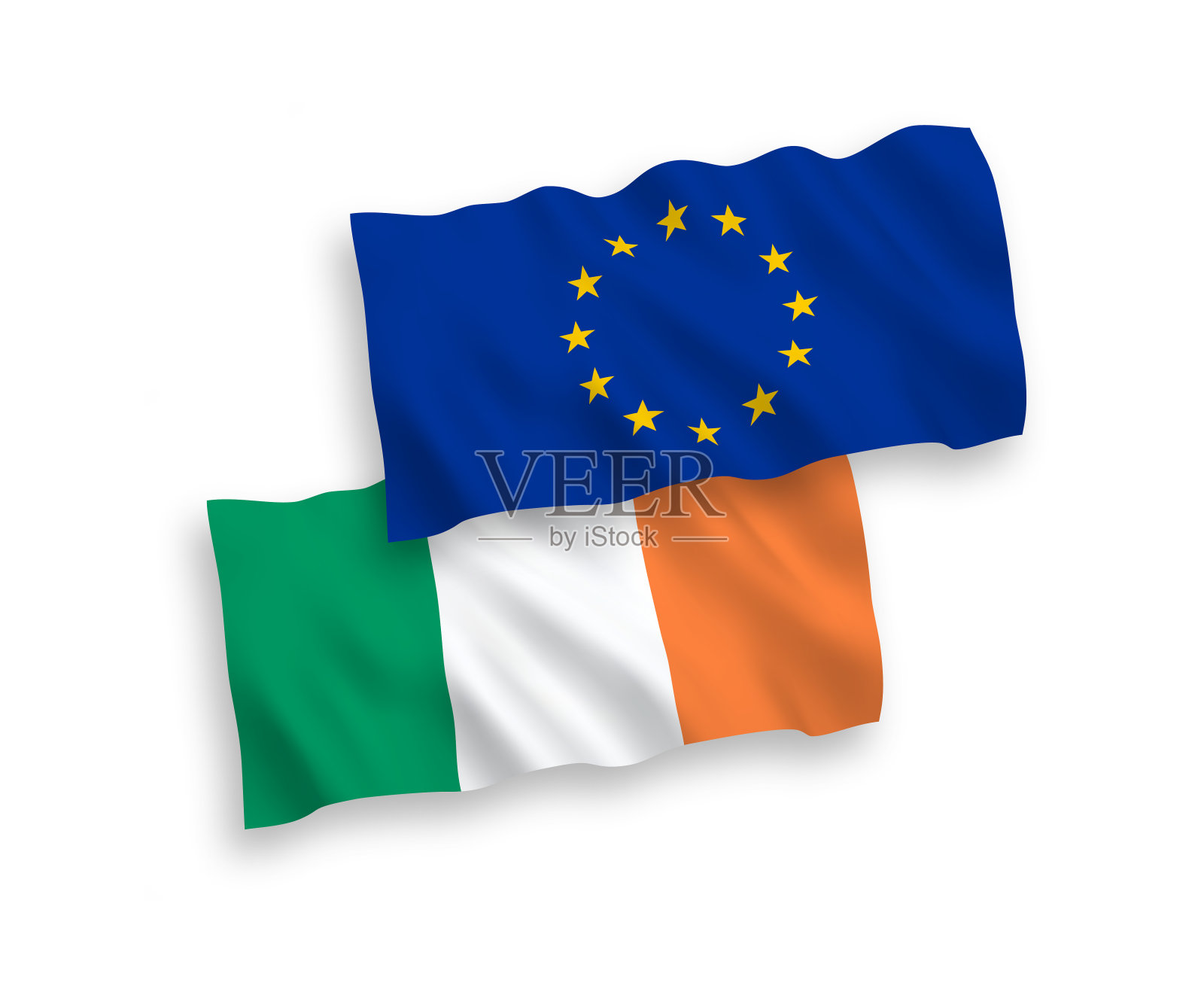 白色背景上的欧盟和爱尔兰国旗设计元素图片