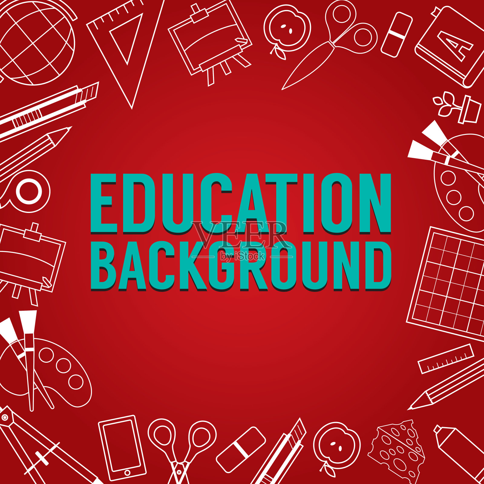 教育学校用品衬图标东西方形边界旗帜红色背景矢量插图插画图片素材