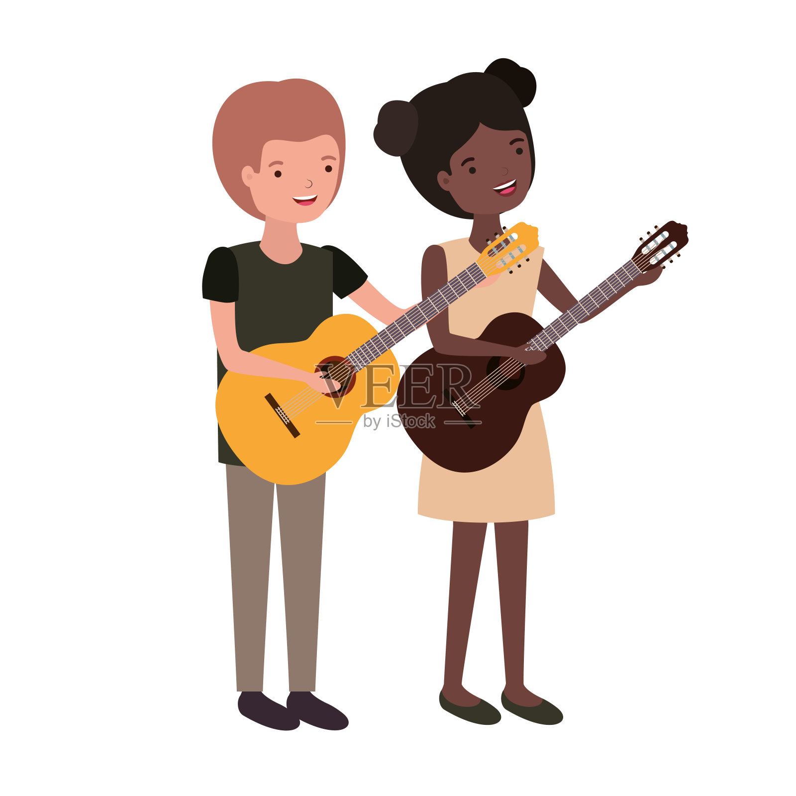 夫妻与乐器头像字符插画图片素材