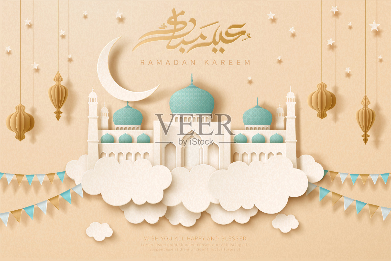 开斋节上的穆巴拉克清真寺插画图片素材