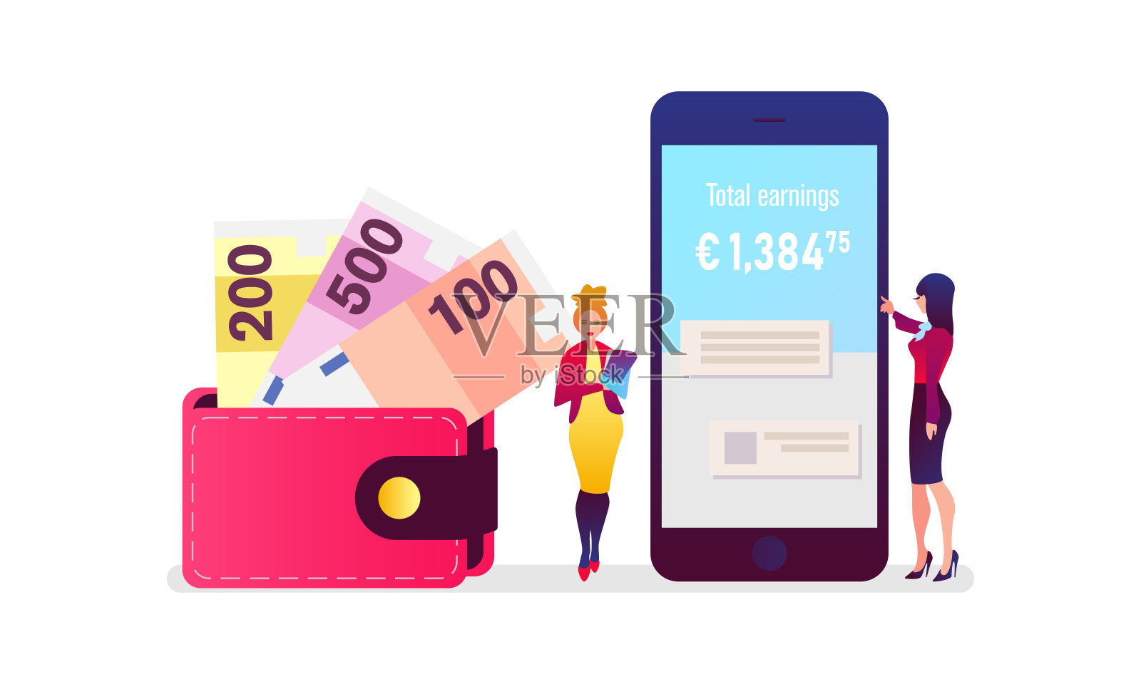 节约时间，节约金钱。网络购物销售消费主义和网络矢量形象。插画图片素材