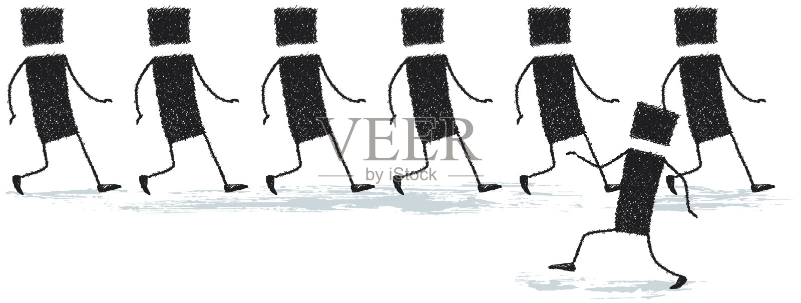在相反的方向行走，孤立在白色背景上插画图片素材