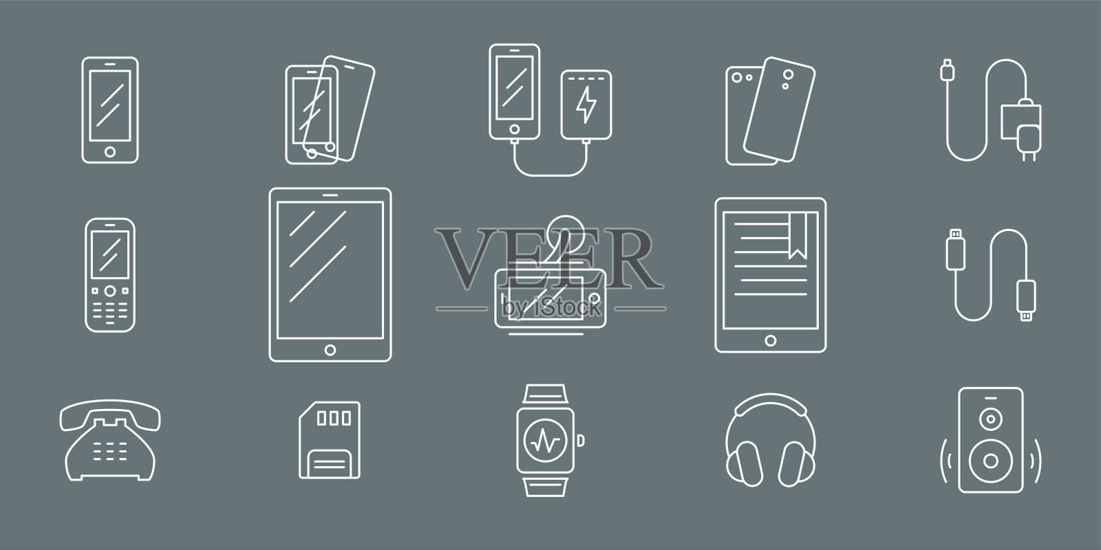 智能手机和平板电脑图标-设置矢量轮廓的Web或移动01插画图片素材