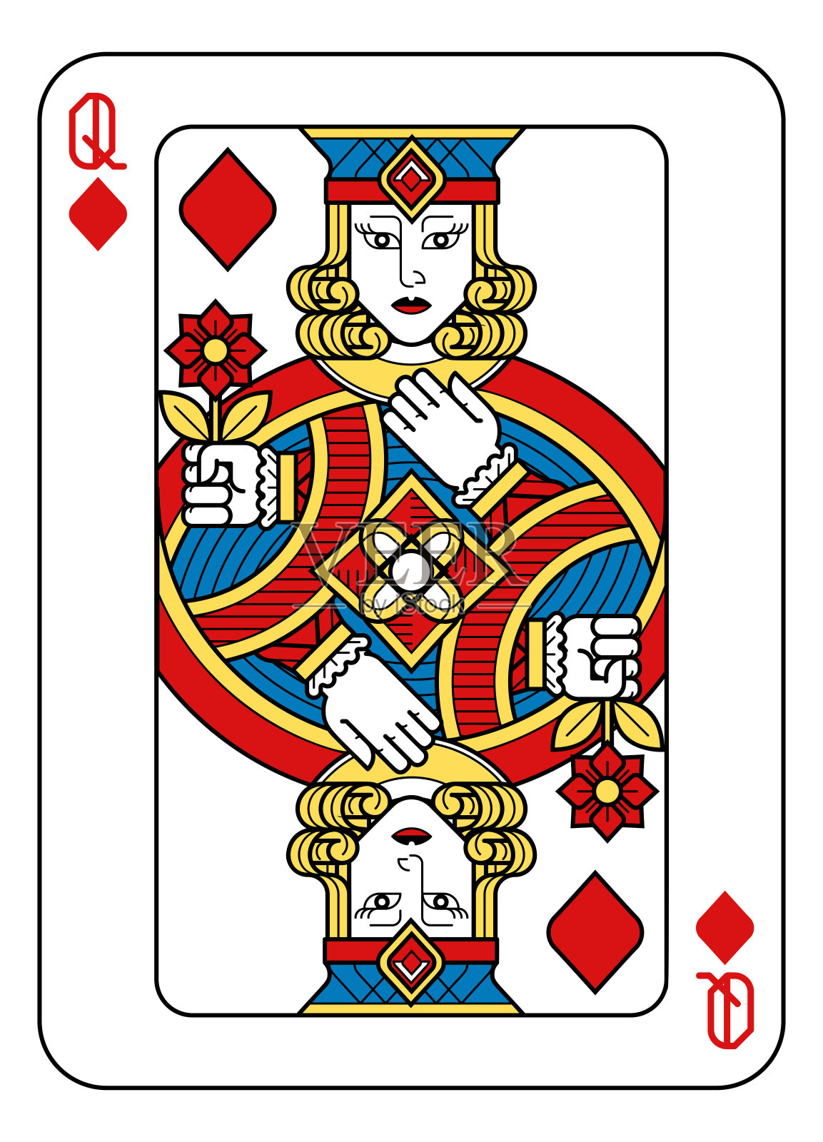 扑克牌皇后方块黄红蓝黑插画图片素材