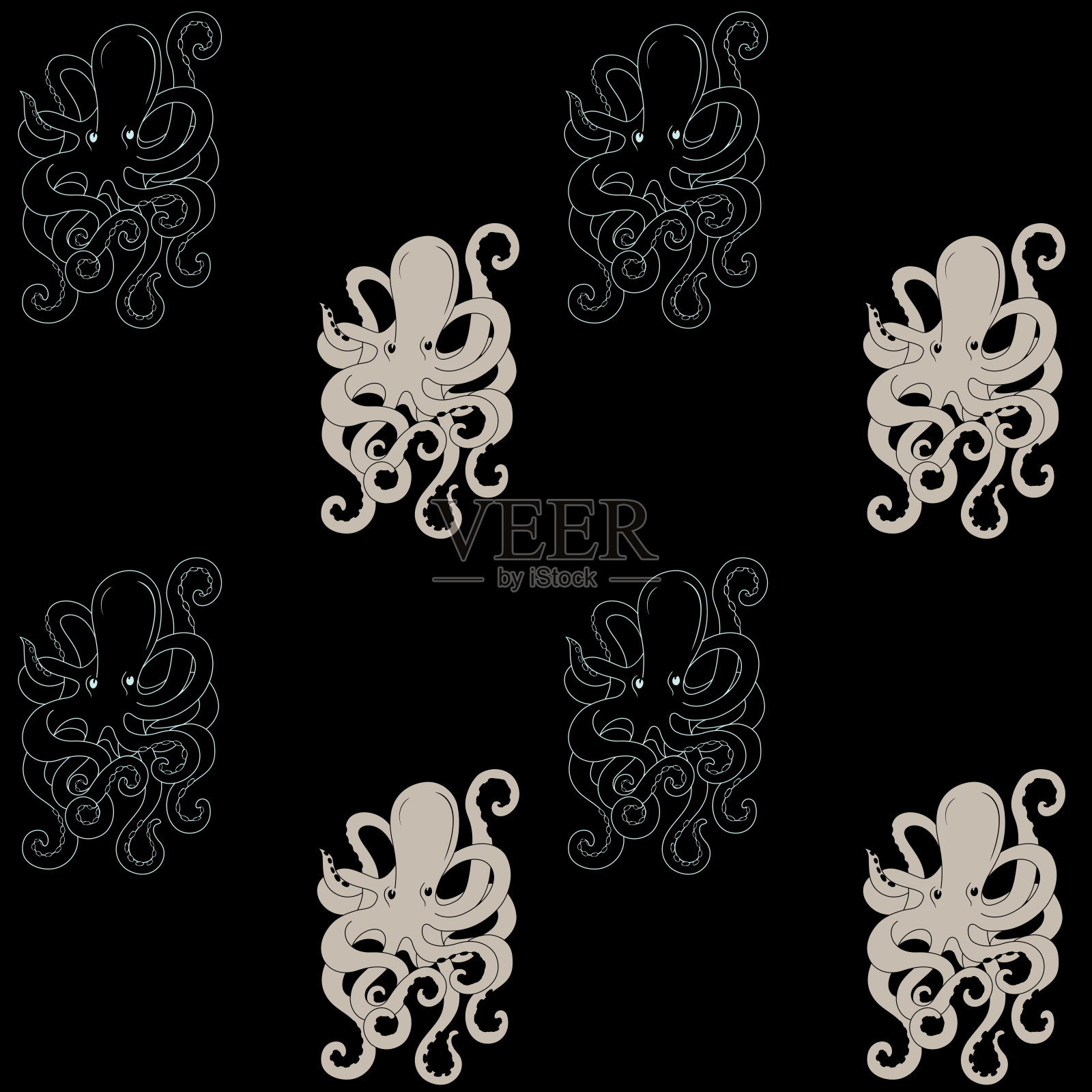 无缝背景与海洋动物章鱼图案为封面着色书或纸或卡片的设计和着色插画图片素材