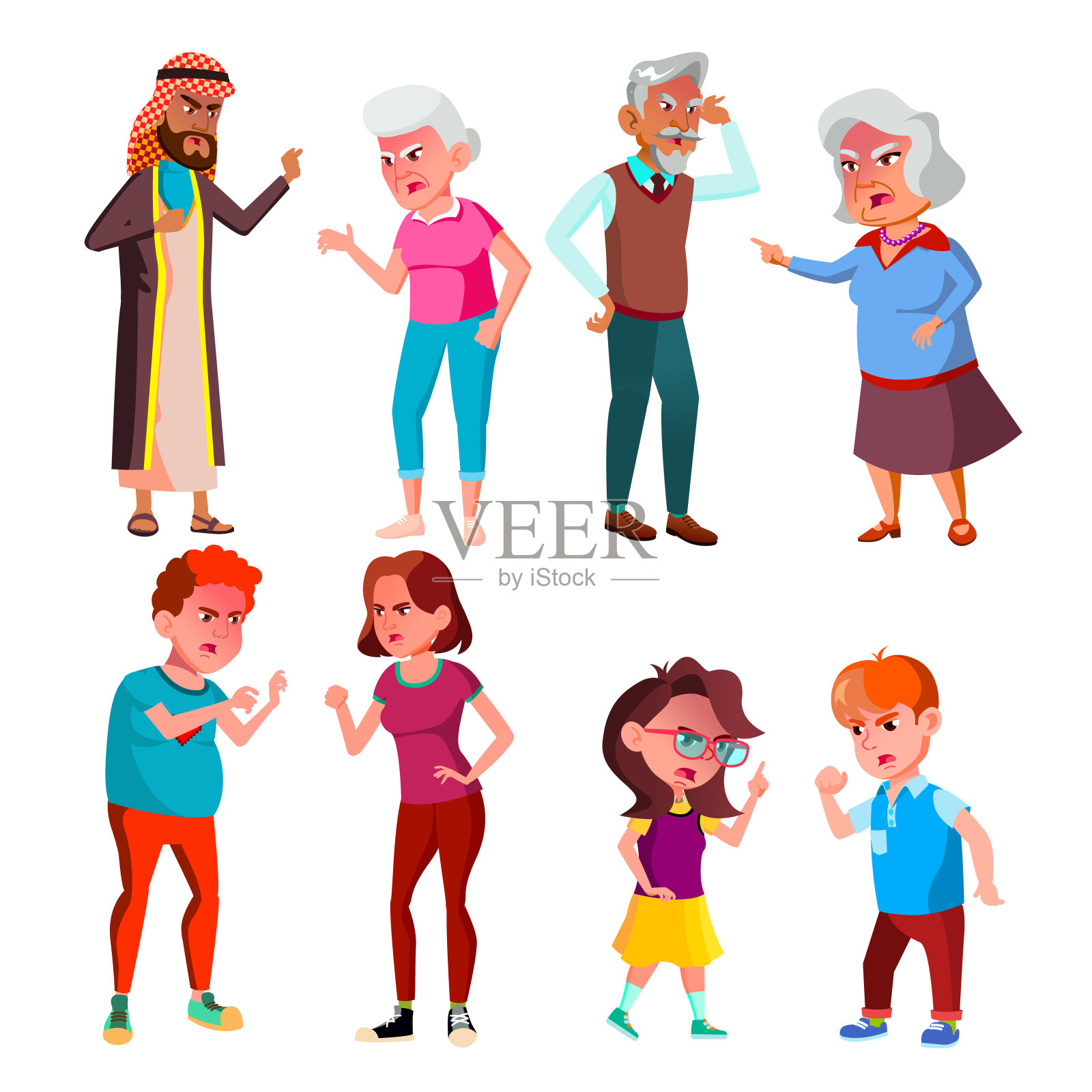 恼人的尖叫角色集向量插画图片素材