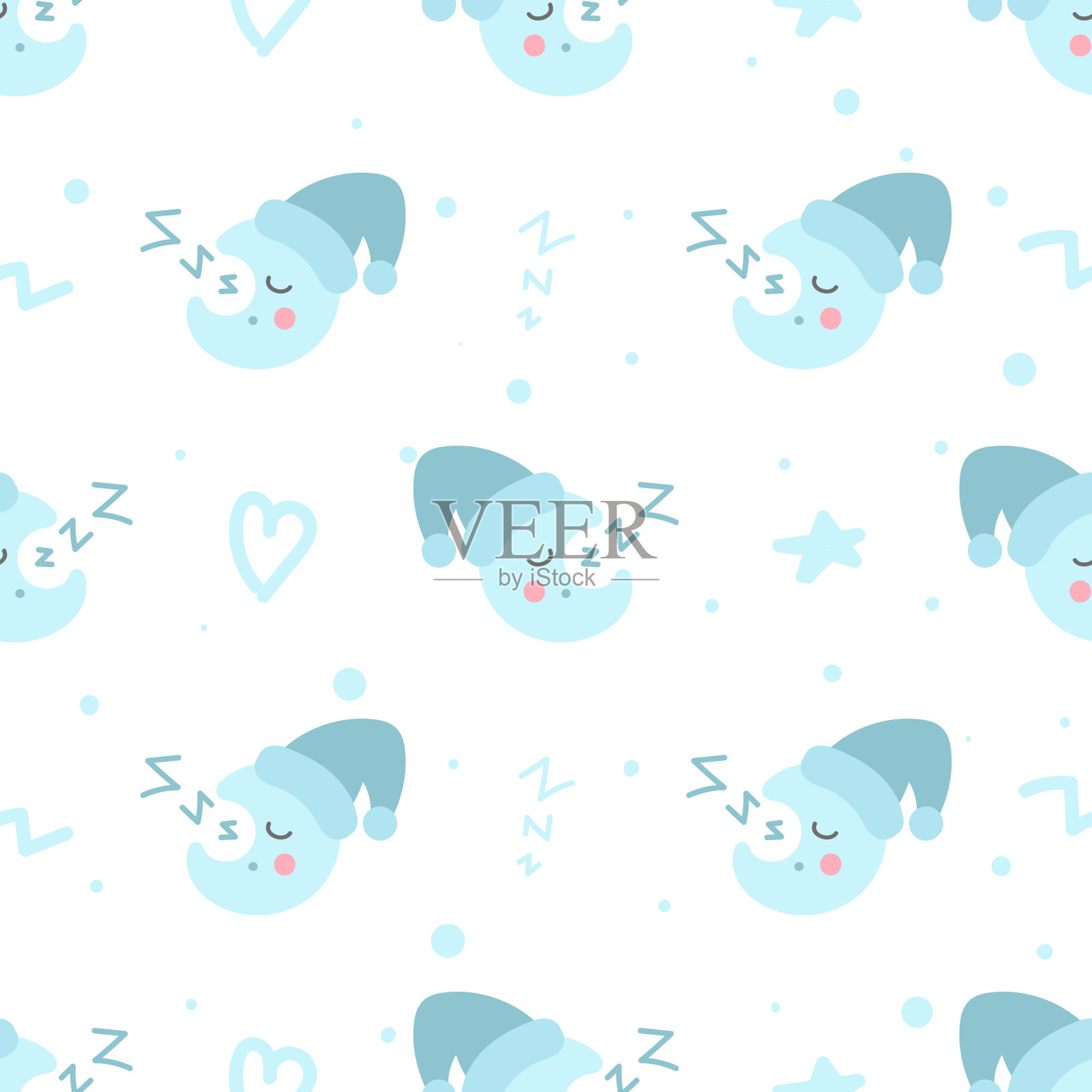 无缝图案与涂鸦月亮和元素。插画图片素材